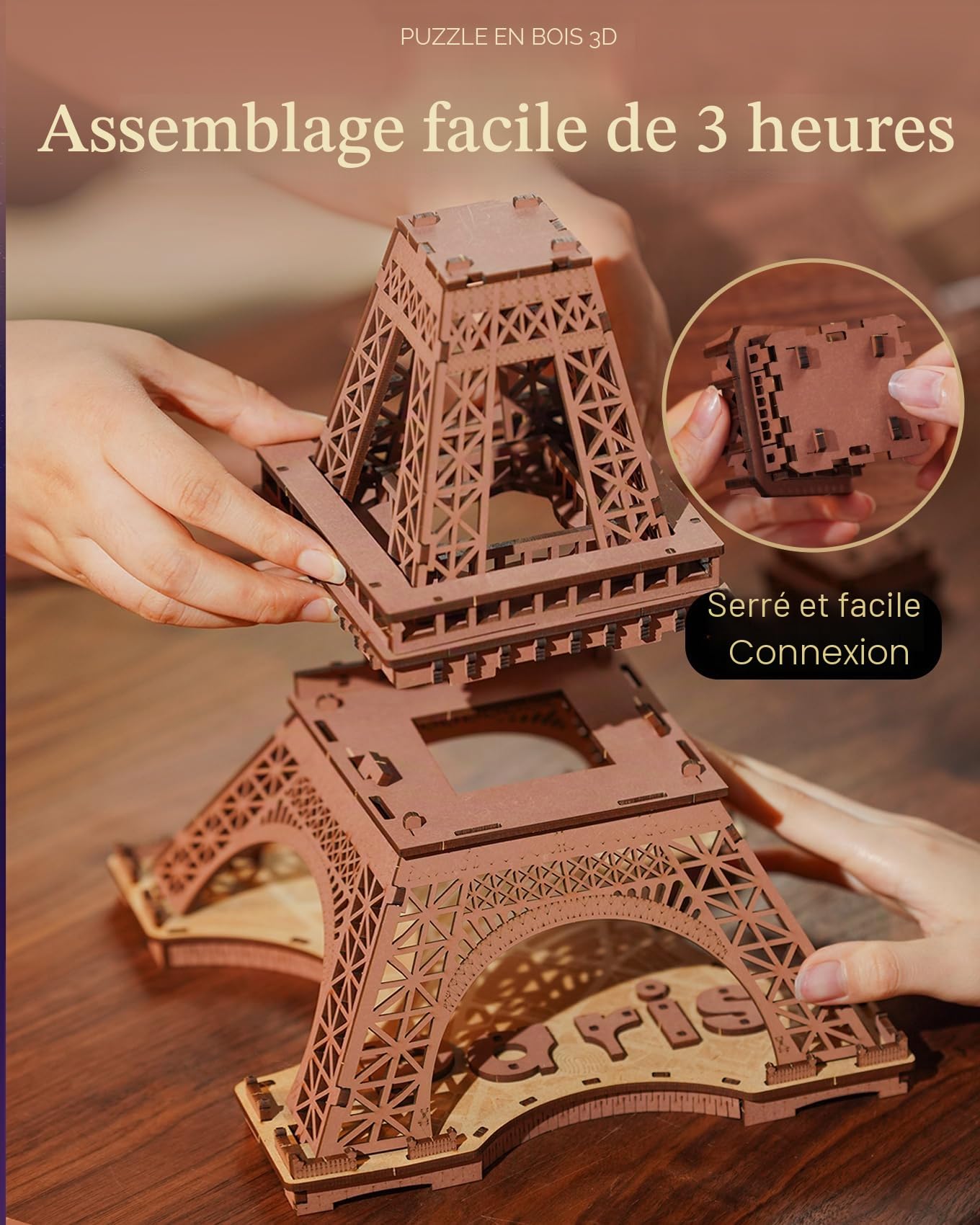 Rolife Puzzle 3D Tour Eiffel Lumineuse Maquette en Bois à Construire Jigsaw Puzzles Modélisme DIY Kit de Construction Loisirs Créatifs Adultes Décoration de Bureau Cadeau pour Adolescents