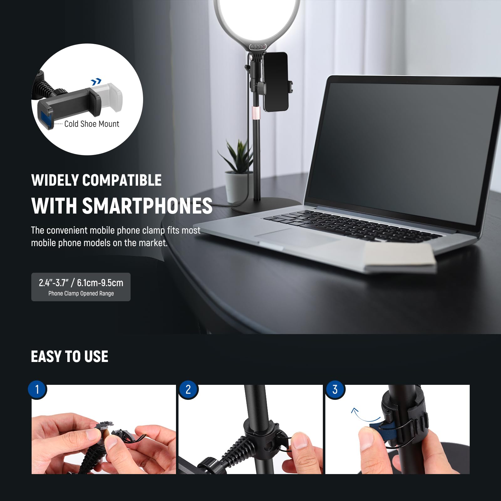 NEEWER Basics 2 Pack 10,5" 27cm Aro Luz Escritorio con Soporte/Soporte Móvil//Timer, 3000-6500K Full Screen 15W LED Panel Foco para iPhone Grabación Streaming Selfie Webcam Videoconferencia Zoom, R10