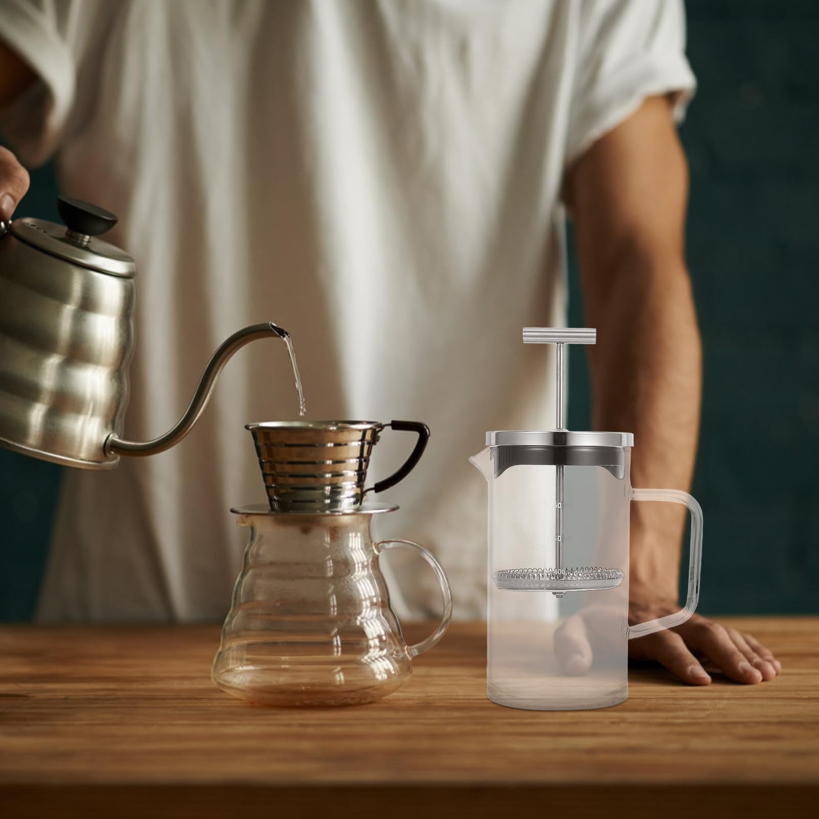 NUOBESTY Cafetière à Piston avec Fond Épais en Acier Inoxydable Domestique 600ml Fonction Filtration pour Maison et Présents