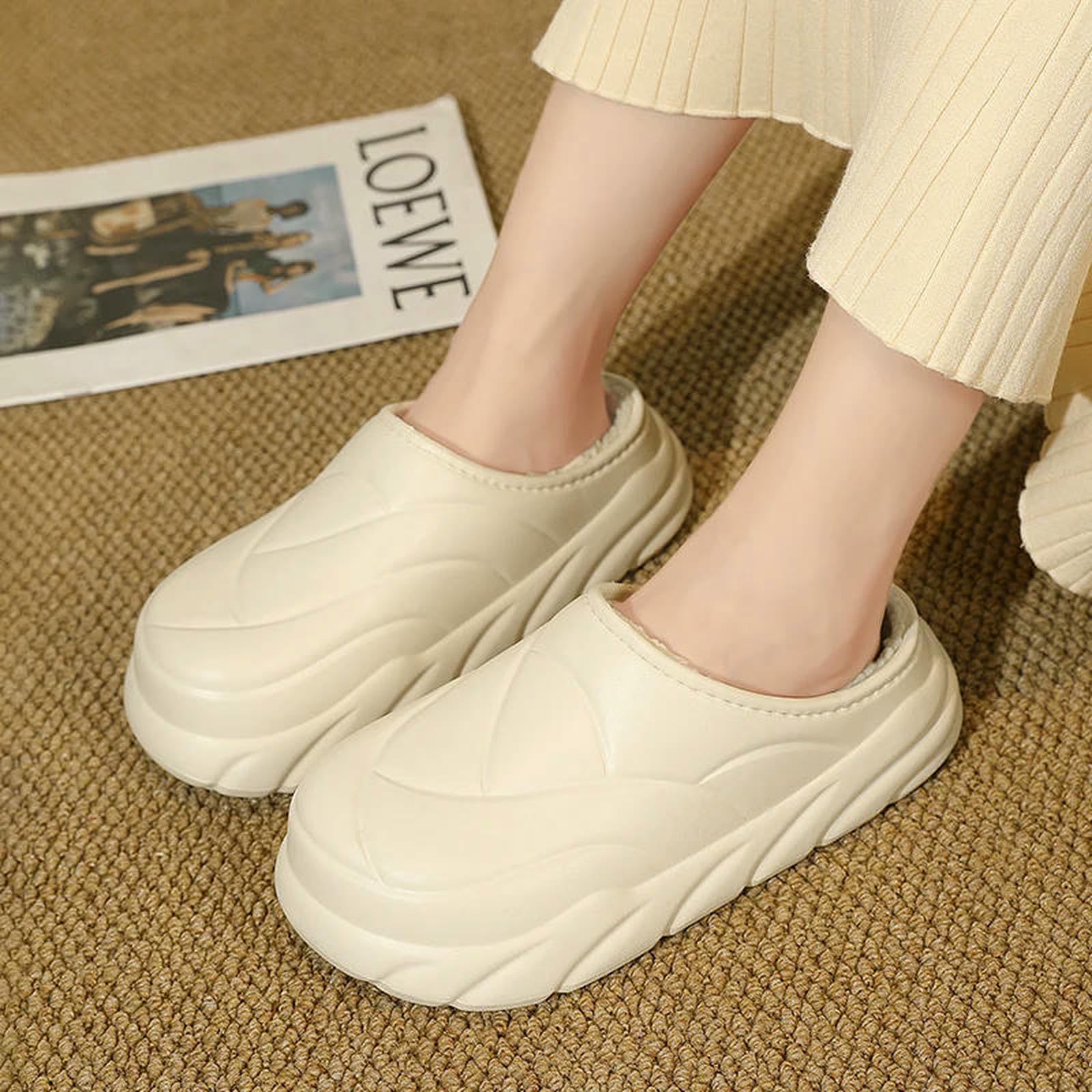 Pantuflas Zapatillas De Invierno Unisex, Sandalias para El Hogar, Zapatos Planos Interior Mujer, Suaves Hombre, Moda Antideslizante Dormitorio-001-beige-42-43