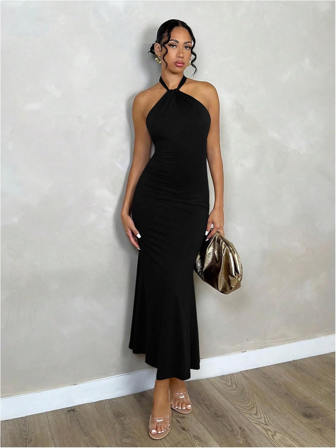 SOLY HUX Women's Bodycon Maxi Dress Halter Neck Sleeveless Backless Twist Party Club Going Out Long Dresses - Image 5