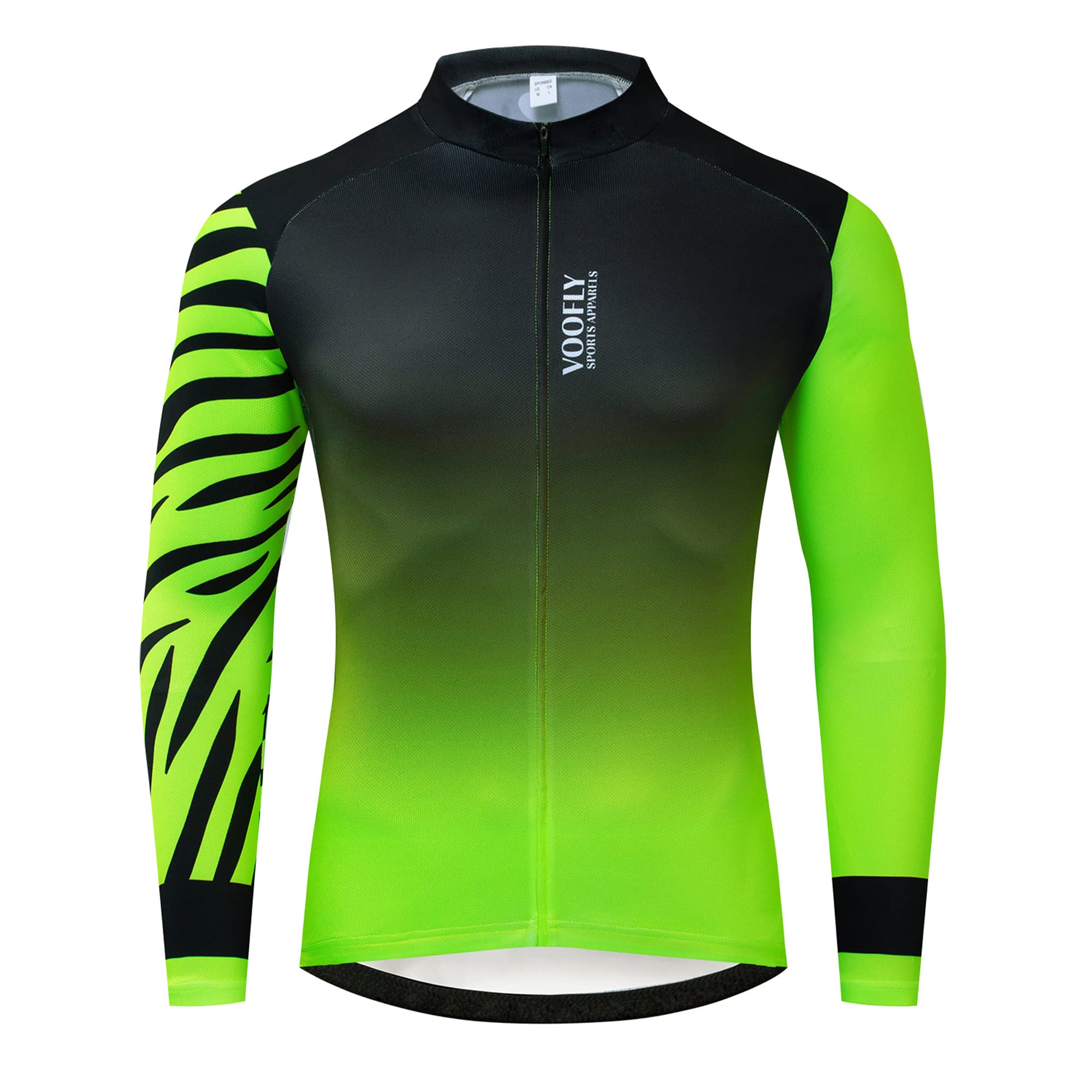 Maglia da ciclismo da uomo, a maniche lunghe, traspirante, ad asciugatura rapida, con tasche, chiusura lampo, riflettori, verde, nero, rosso