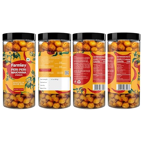 Miniatura 7 de Makhana tostada y saborizada, tarro Peri-Peri Farmley 3.17oz