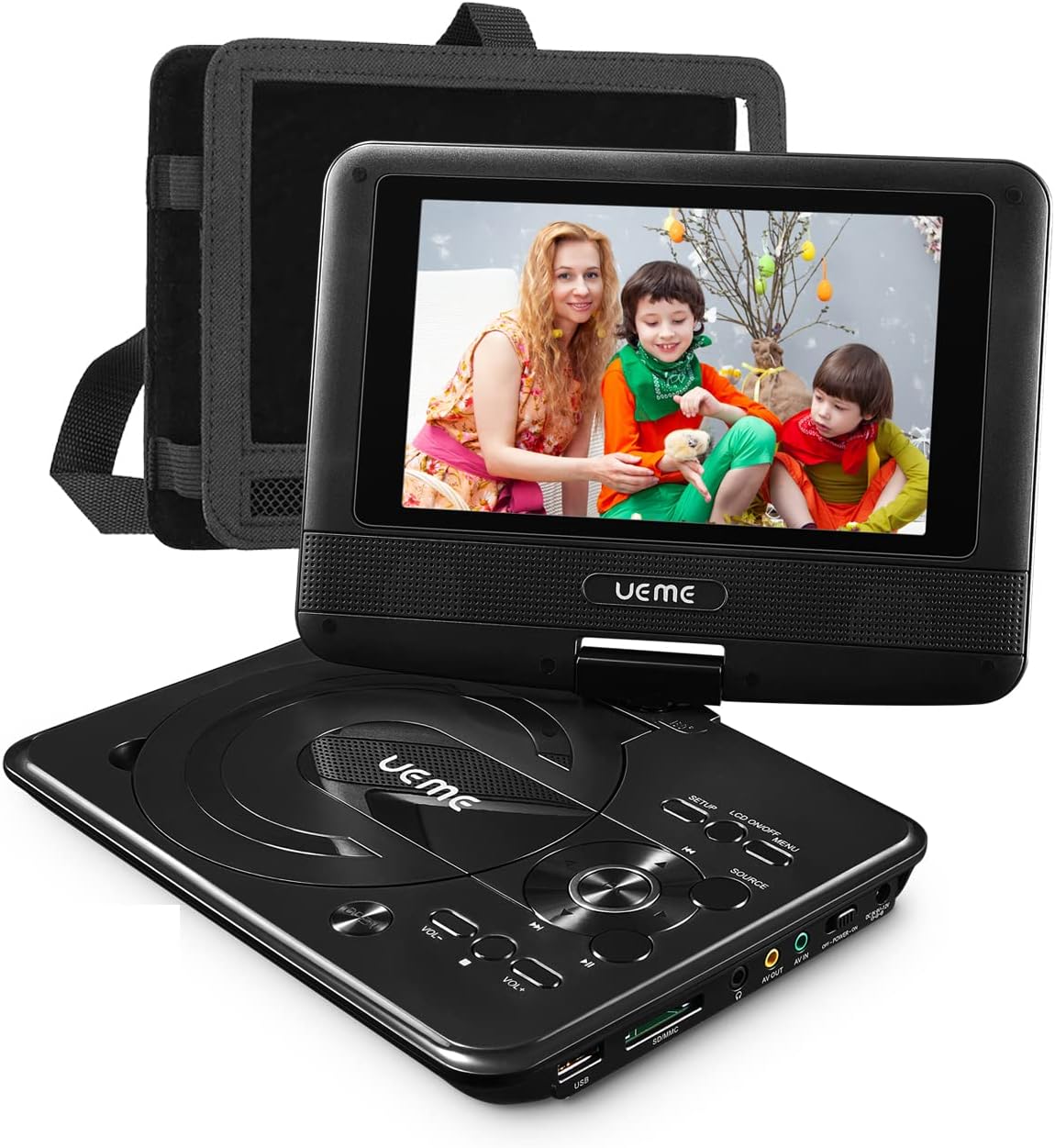 Portable DVD Player with 9 inches Swivel Screen, Car Headrest Mount Holder, Remote Control, AC Adapter, Car Charger, Built-in Rechargeable Battery Mobile DVD Player (Black)