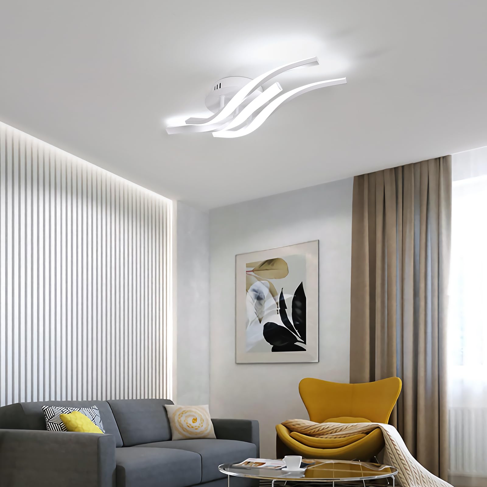 Comely Plafoniera LED Soffitto, 24W 2700LM Alluminio Lampadario Moderna con 3 Luci Curve, Luci a LED per Soggiorno, Cucina, Corridoio,Camera da Letto Luce Bianca Fredda 6500K, Lunghezza 52cm