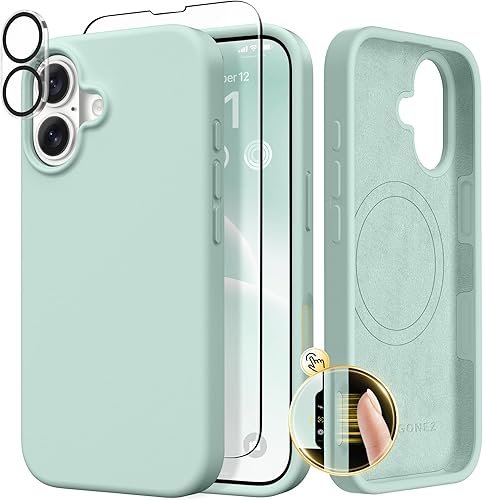 Miniatura 101 de GONEZ Funda de silicona para iPhone 14 Pro Max, compatible con MagSafe, con protector de pantalla + protector de lente de cámara, silicona líquida a