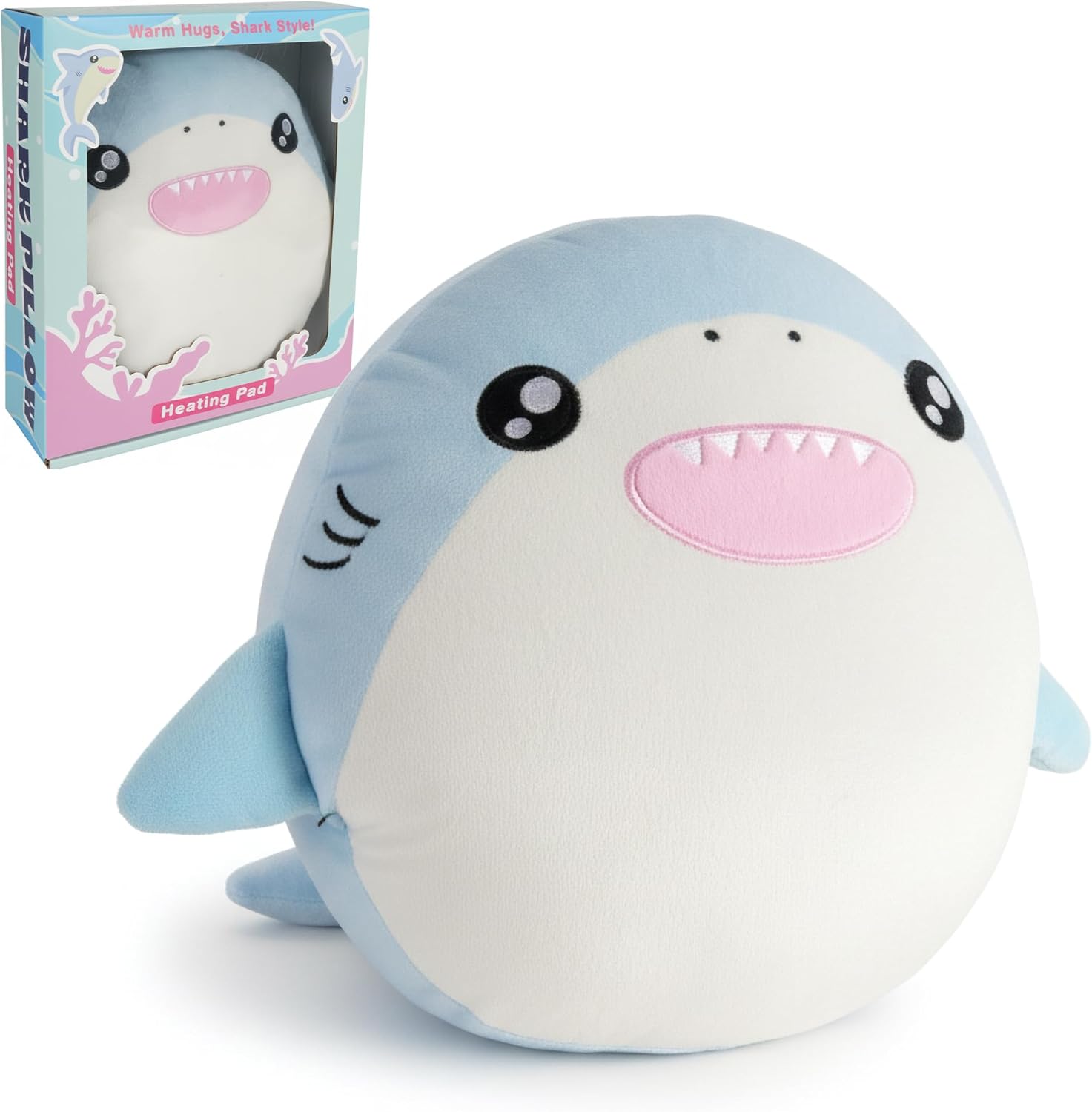 Primo Lines Shark Microwavable Heating Pads for Cramps - Portable Heating Pad for Period Cramps, Soft Cordless Period Pain for Teens & Women | Cute Stuffed Animals Plushies Gift