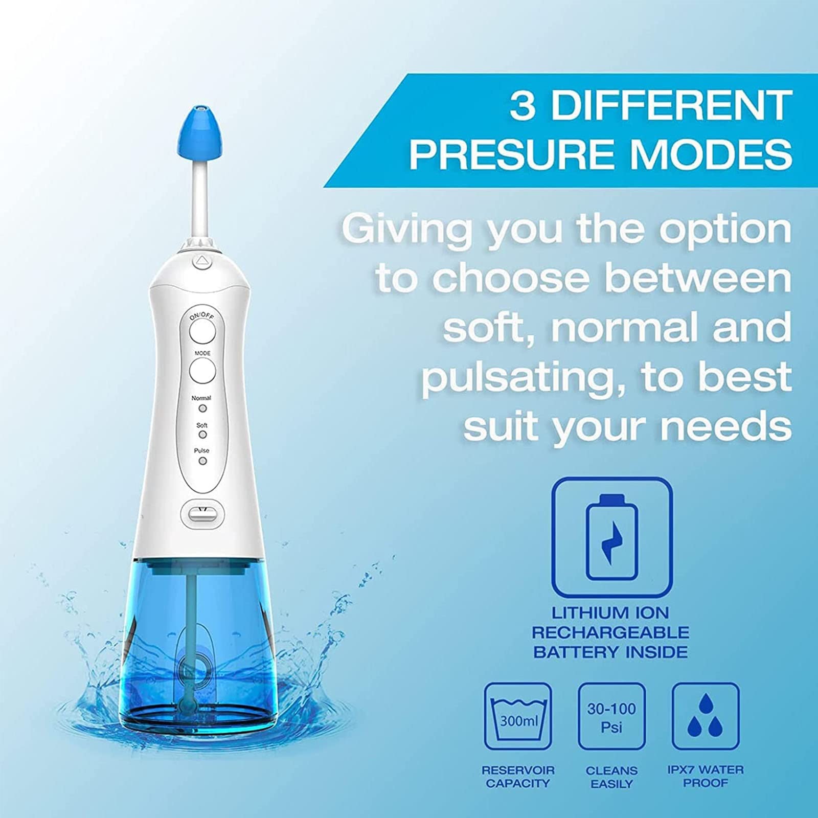 CEEBUS Máquina de Limpieza de Enjuague Nasal, Kit Portátil Impermeable de Enjuague Nasal con 4 Boquillas Limpiadoras, Pulso Recargable de Lavado Nasal para Alivio de Sinusitis y Alergias