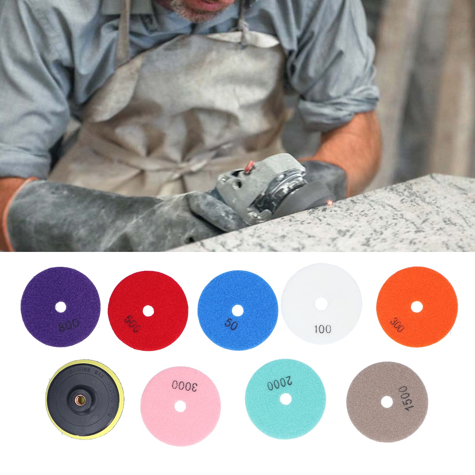 Leapiture 8Pcs Polishing Pads Sticky Disk 4in Concrete Polished Kit Versatile High Brightness for Polishing Marble Granite