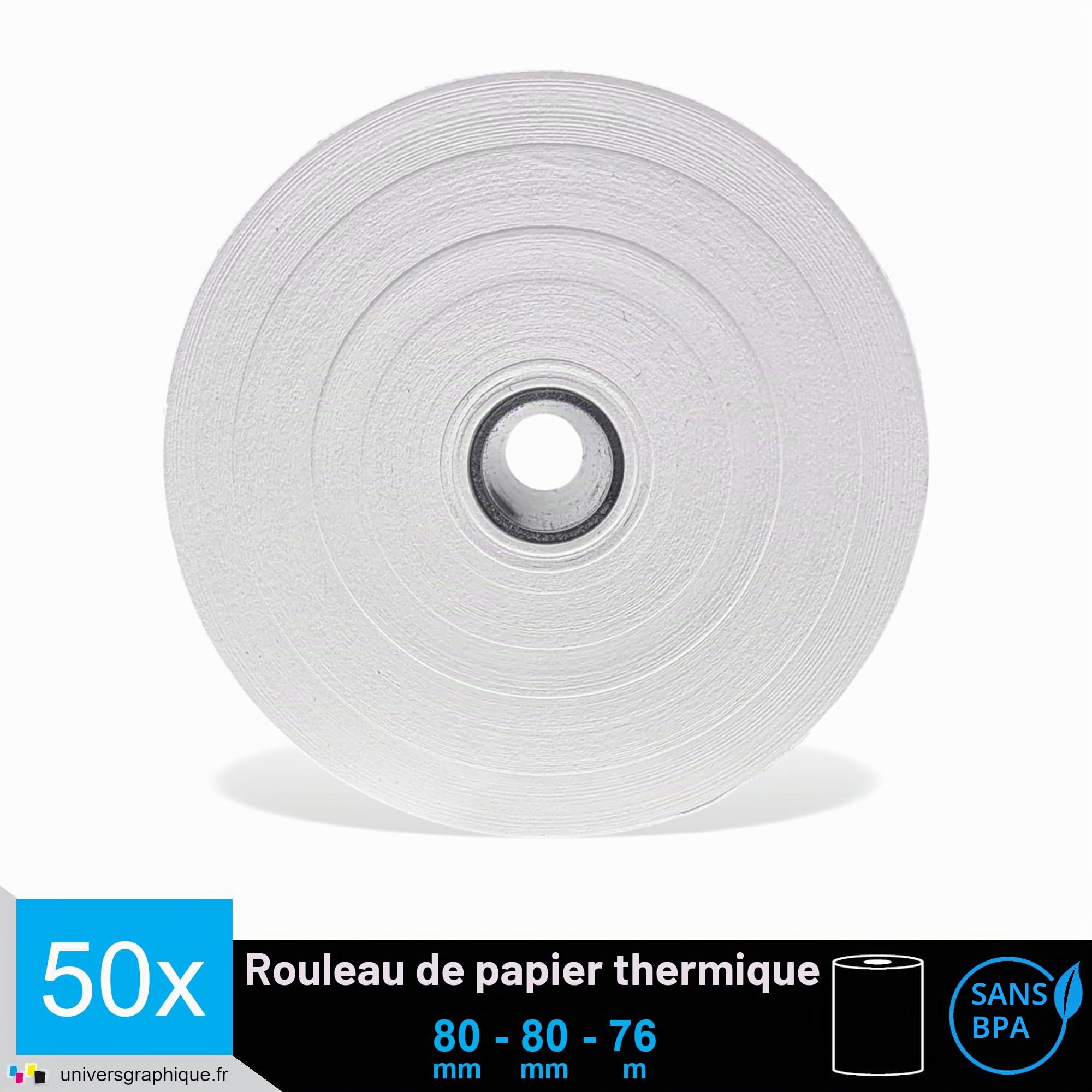 50 bobine thermique pour tickets de caisse et imprimante thermique pour Caisse enregistreuse compatible Casio, Olivetti et imprimante thermique compatible EPSON comme TM-H6000 III largeur 80 mm