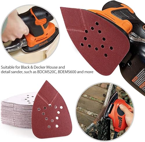Miniatura 4 de Hojas de lijado de grano 120 para lijadoras de ratón Black and Decker, 50 piezas de papel de lija de 12 agujeros con gancho y bucle, papel de lija