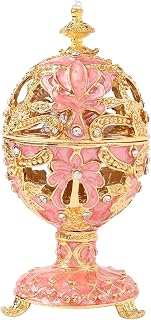 QIFU Vintage Pink Easter Egg Style Enameled Trinket Box with Cute Mini Swan