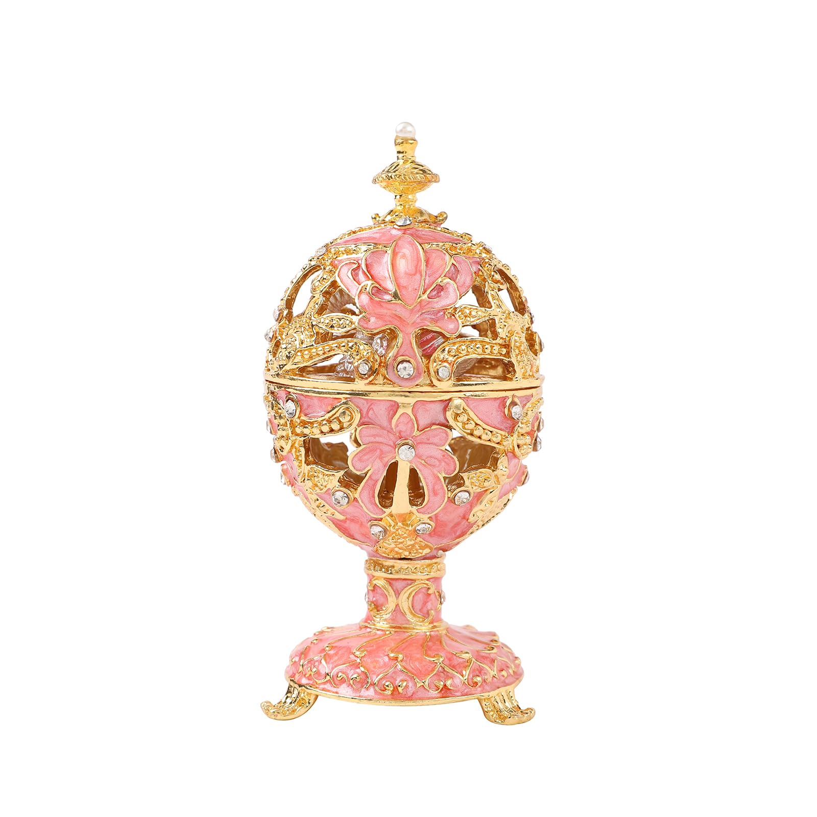 Œuf de Fabergé émaillé rose QIFU : boîte à bijoux vintage, objet décoration et mini cygne