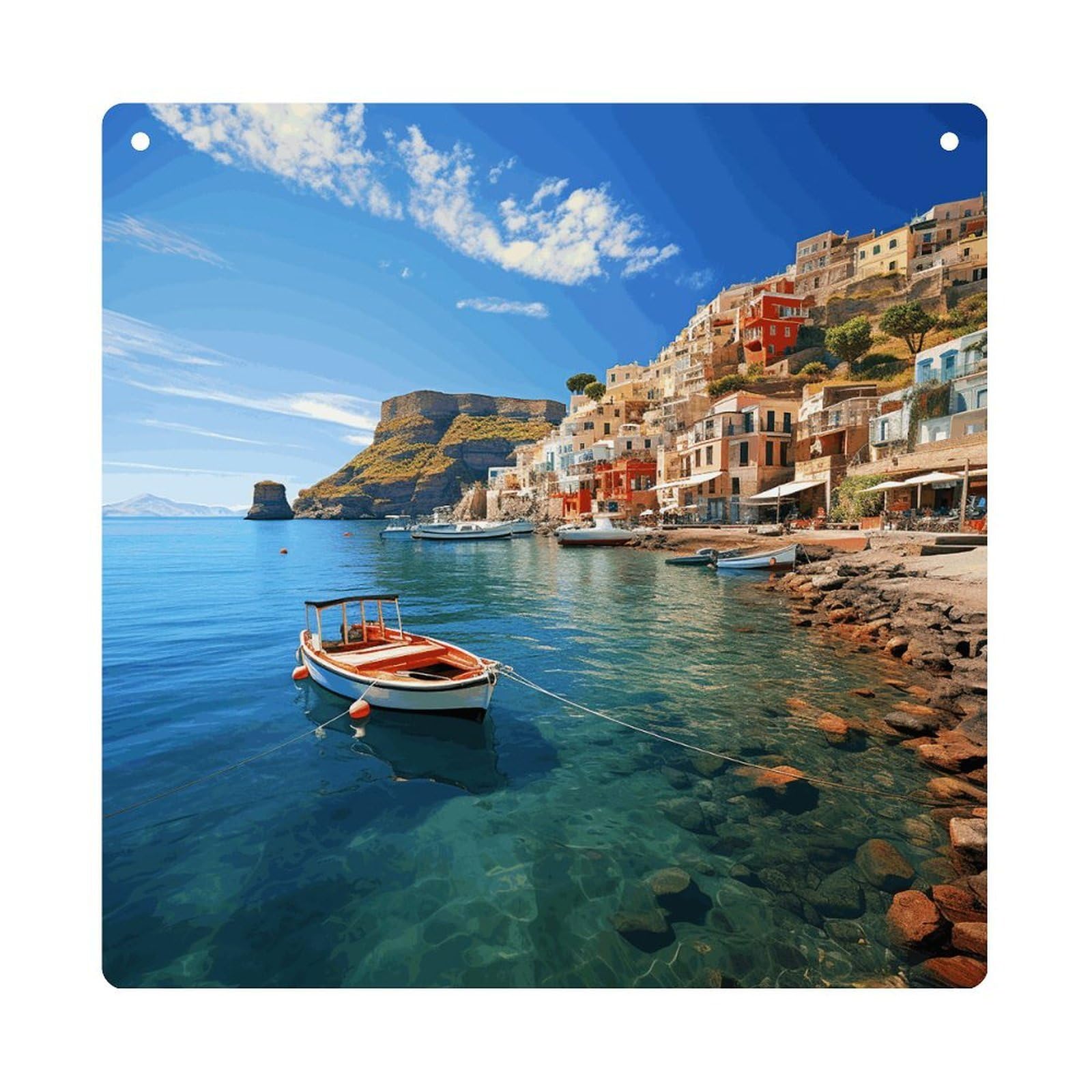 Adfgyerh Style Seaside Town Hanging Ornaments Window Hanging Modern Acrylic Decor For Living Room Bedroom Dining Room Hallway Office Wall Decor, 8X8 In
