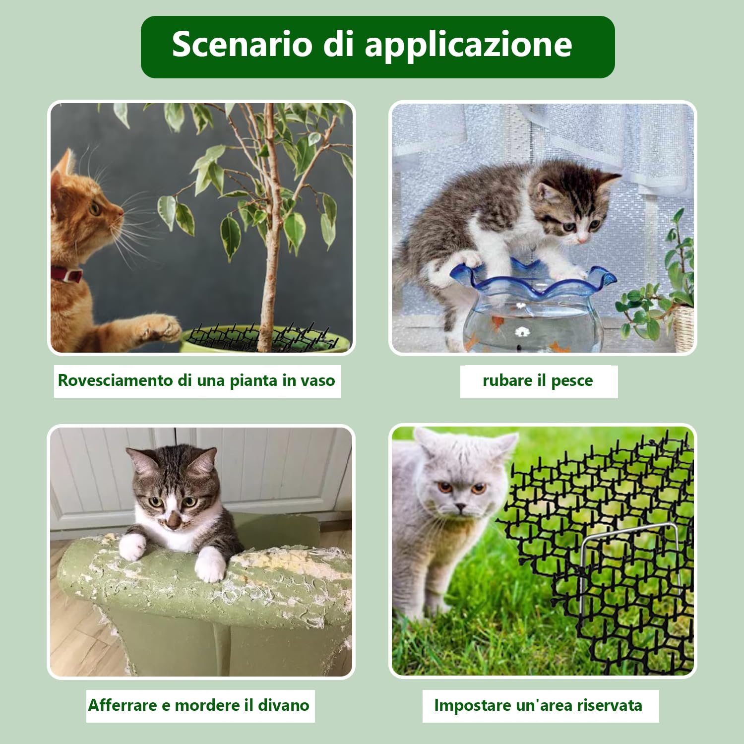 Tappetino Repellente Per Gatti 12 Pezzi – Con Punte In Plastica E Picchetti A U – Dissuasore Per Giardino E Recinzione - 2