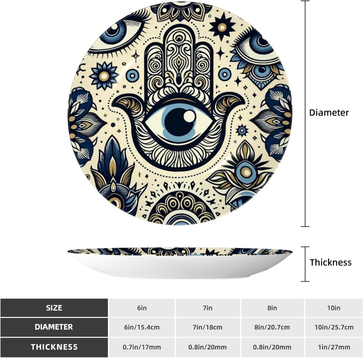 Hand-Magical-Eye-Amulet 10 Inch Decorative Plate With Stand, Elegant Display Wall Plate For Home Decor