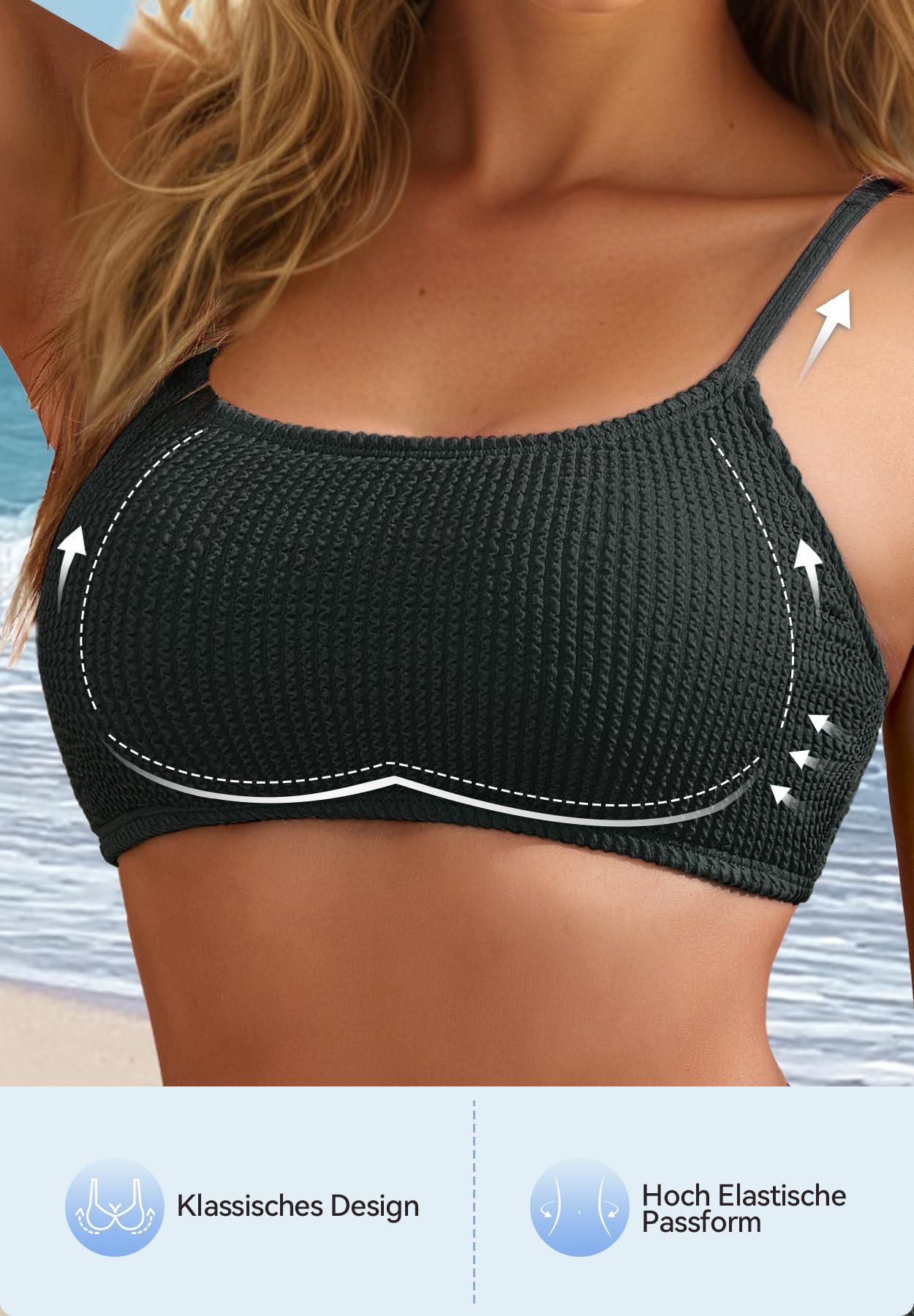 PONCEAU Bikini Damen Set High Waist Bauchweg - Gerippte Bademode mit Sport Oberteil & Hoher Bund Unterteil Strukturierte Bademode Zweiteiler Badeanzug für Strand & Pool