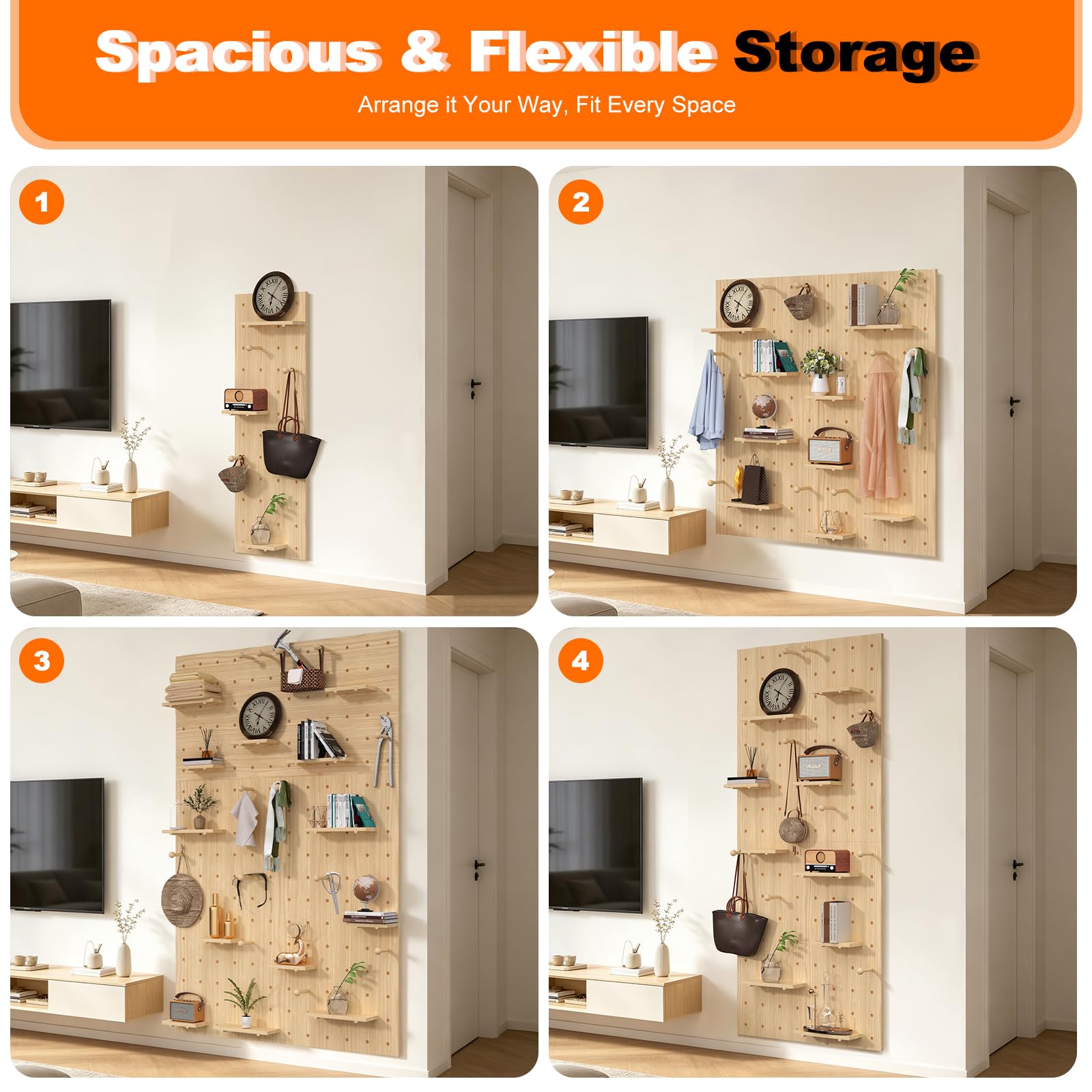 Amazon.com: AMSXNOO Modular Wood Peg Board Wall Organizer Kits