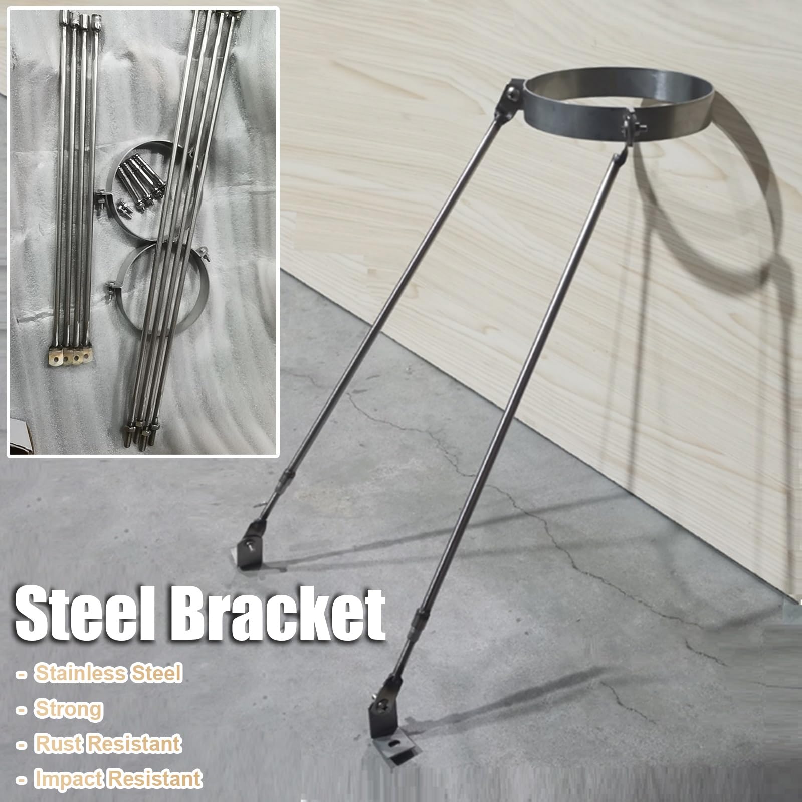 Juego de soportes de tubo de chimenea con abrazadera de aro, patas conectables, tornillos, soporte de montaje en techo/pared/suelo para tuberías de estufa, tubos de drenaje de agua de lluvia