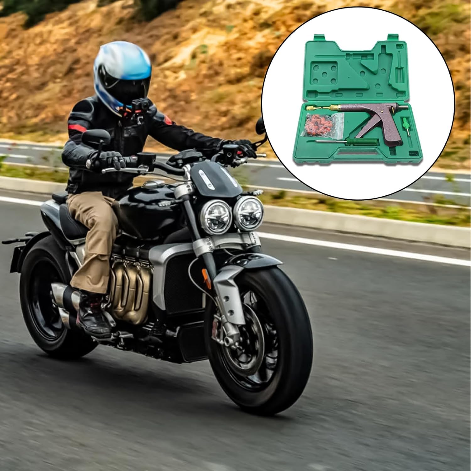 Kit Reparación Neumáticos Rapid Plug 2.0, Tapón Champiñón Automático para Pinchazos Sin Cámara, No Desmonte la Rueda, Profesional para Coches, Motos, Camiones y Autocaravanas, Portátil con Bolsa