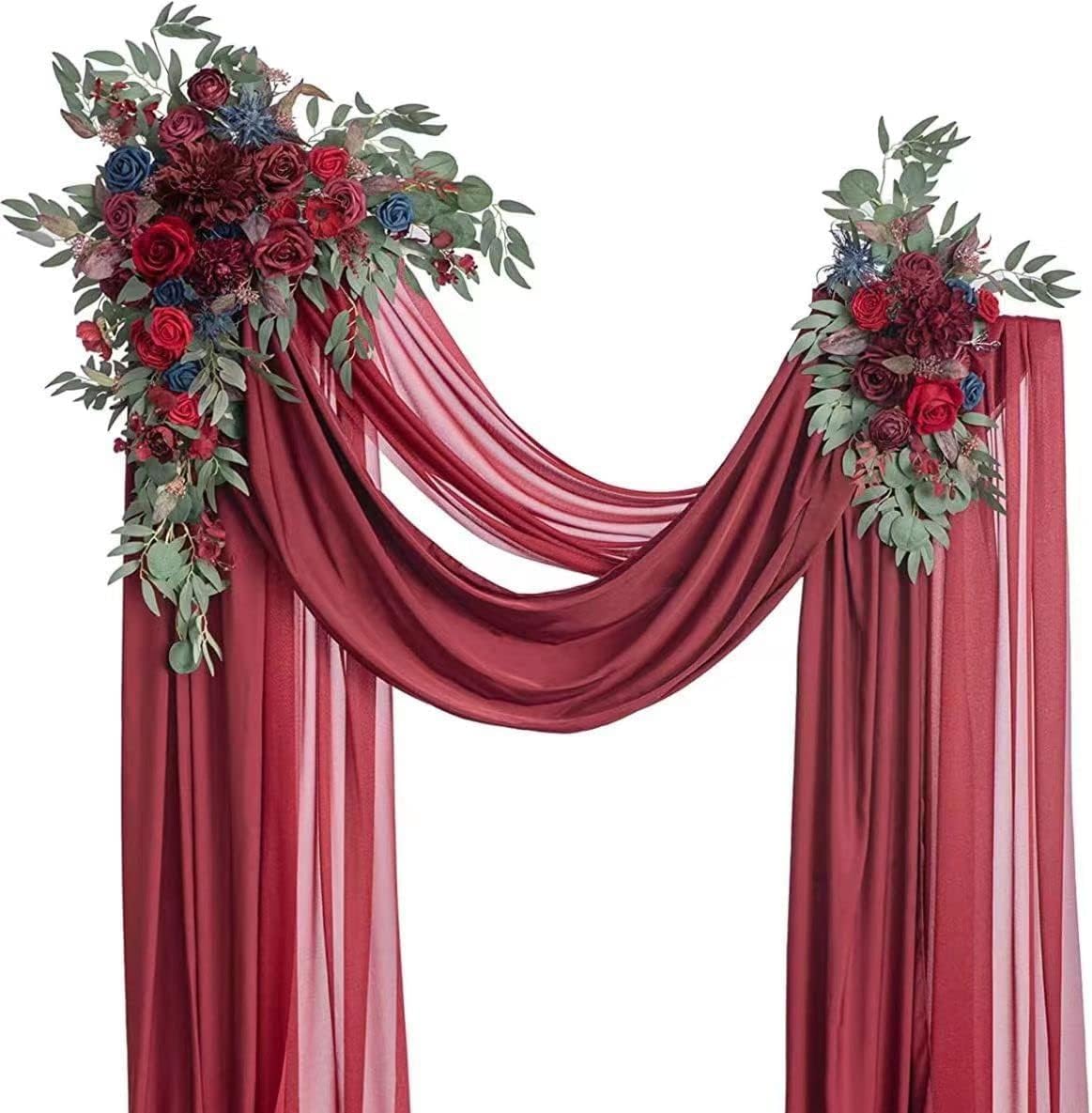 Blumenbogen hängend,Hochzeitsbogen Blumen, Hochzeitsbogen-Set mit künstlichen Blumen (4er-Pack) for die Zeremonie zu Hause, im Garten, im Freien, Hochzeitsbogen mit Blumenmuster, Einheitsgröße, Rot (