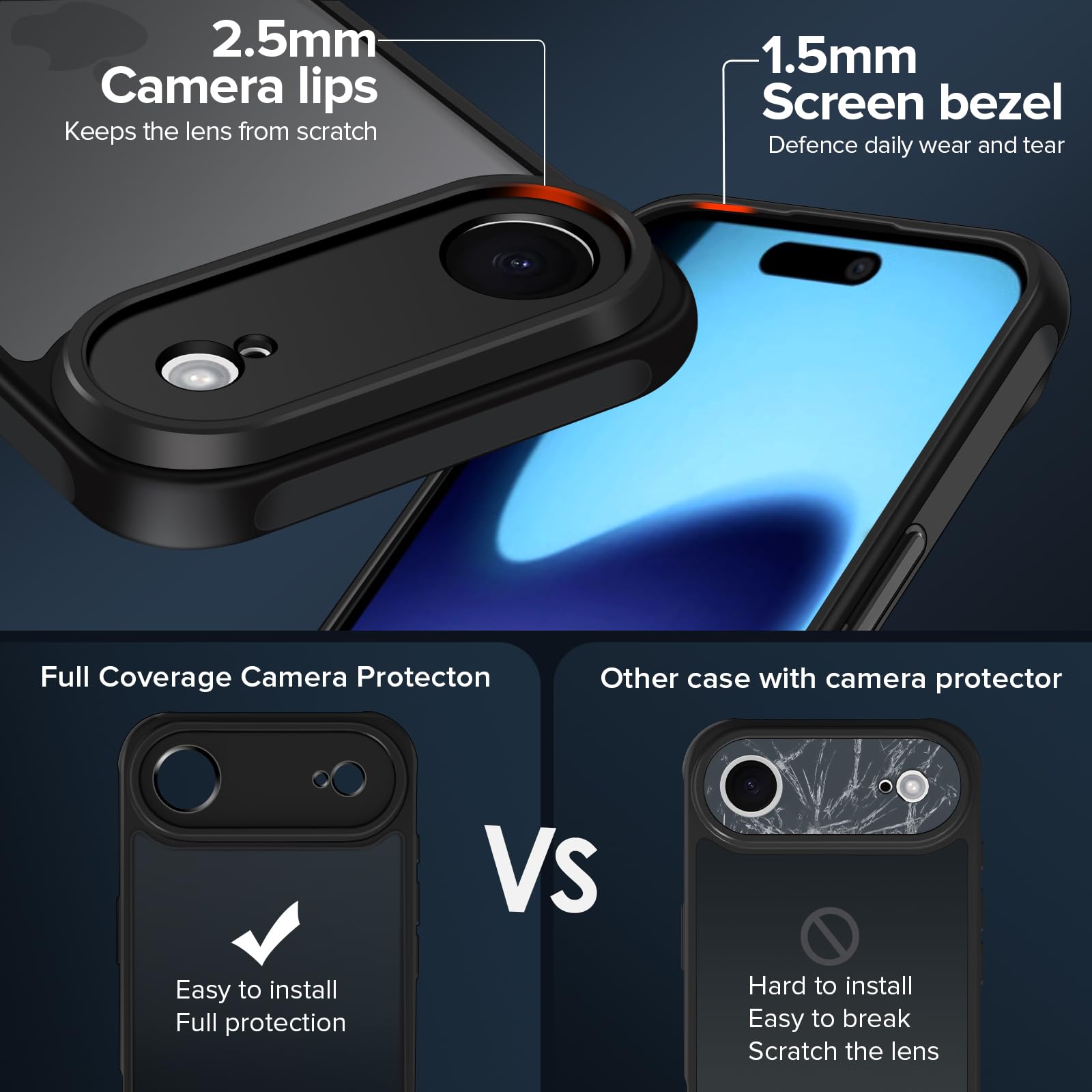 iVoler Cover Opaca per iPhone Air/iPhone 17 Air 6.5 Pollici con 2 Pezzi Vetro Temperato, [Antiurto di Grado Militare] Custodia Traslucida Posteriore Sottile Anti-Impronte Case, Nero