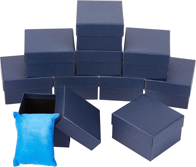 NBEADS 10 Pcs Paper Watch Box, 8.6x7.9x5.2cm Cardboard Gift Box Watches Holder Jewelry Gift Boxes With Pillow Bracelet Holder Square Storage Gift Case for Wristwatches Smart Watches, Midnight Blue