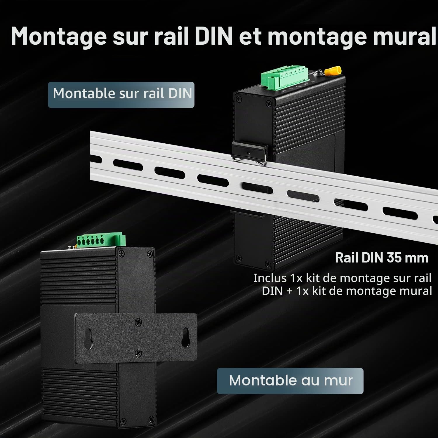 Binardat Switch Ethernet Industriel 5 Ports sur Rail DIN, 4 Ports et 1 Liaison Montante 10/100 Mbps, Montage Mural sans Ventilateur, avec Une Alimentation