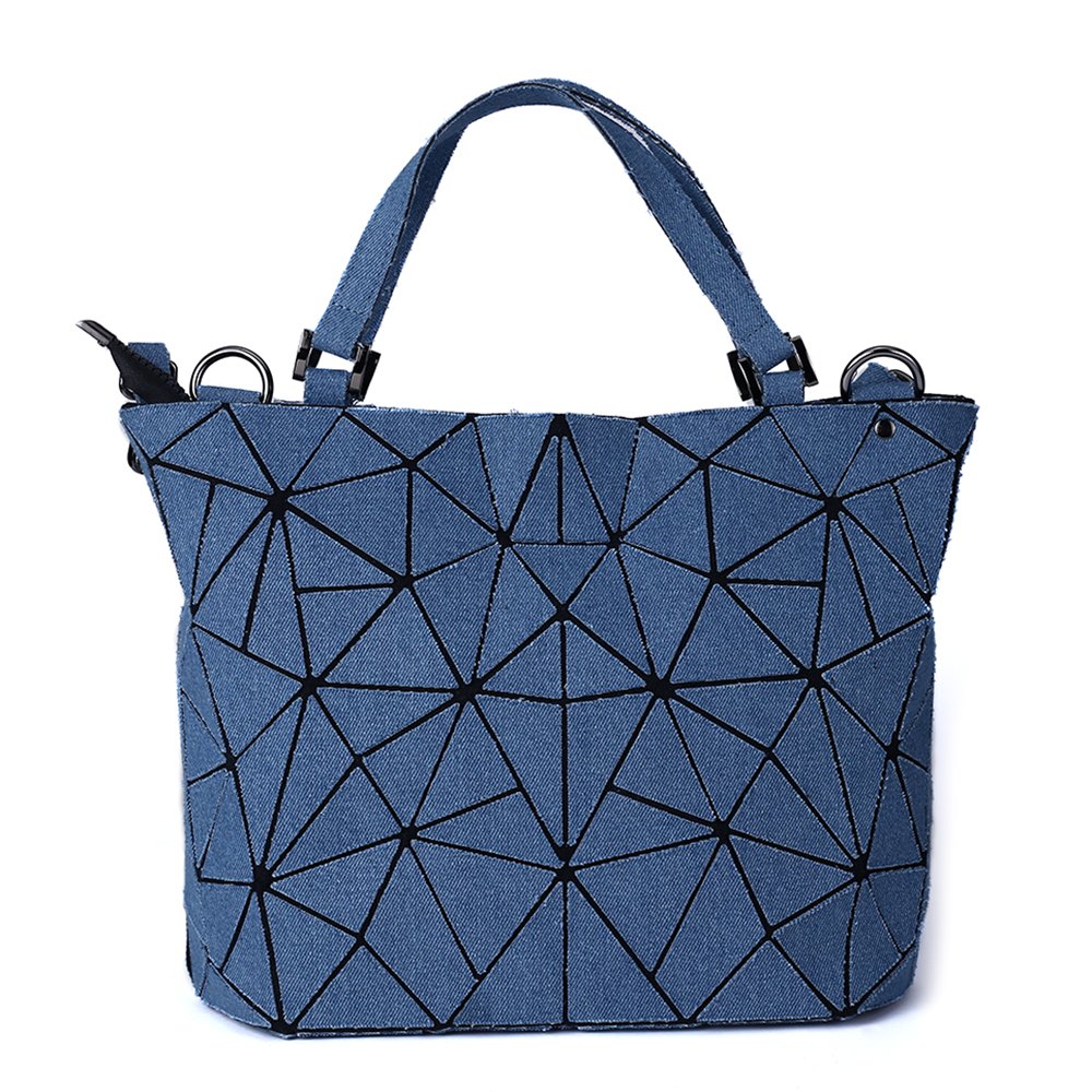Harlermoon Geometric Luminous Holographic Purses and Handbags Flash Reflactive Tote for Women ⦠(Jean Purse Blue)
