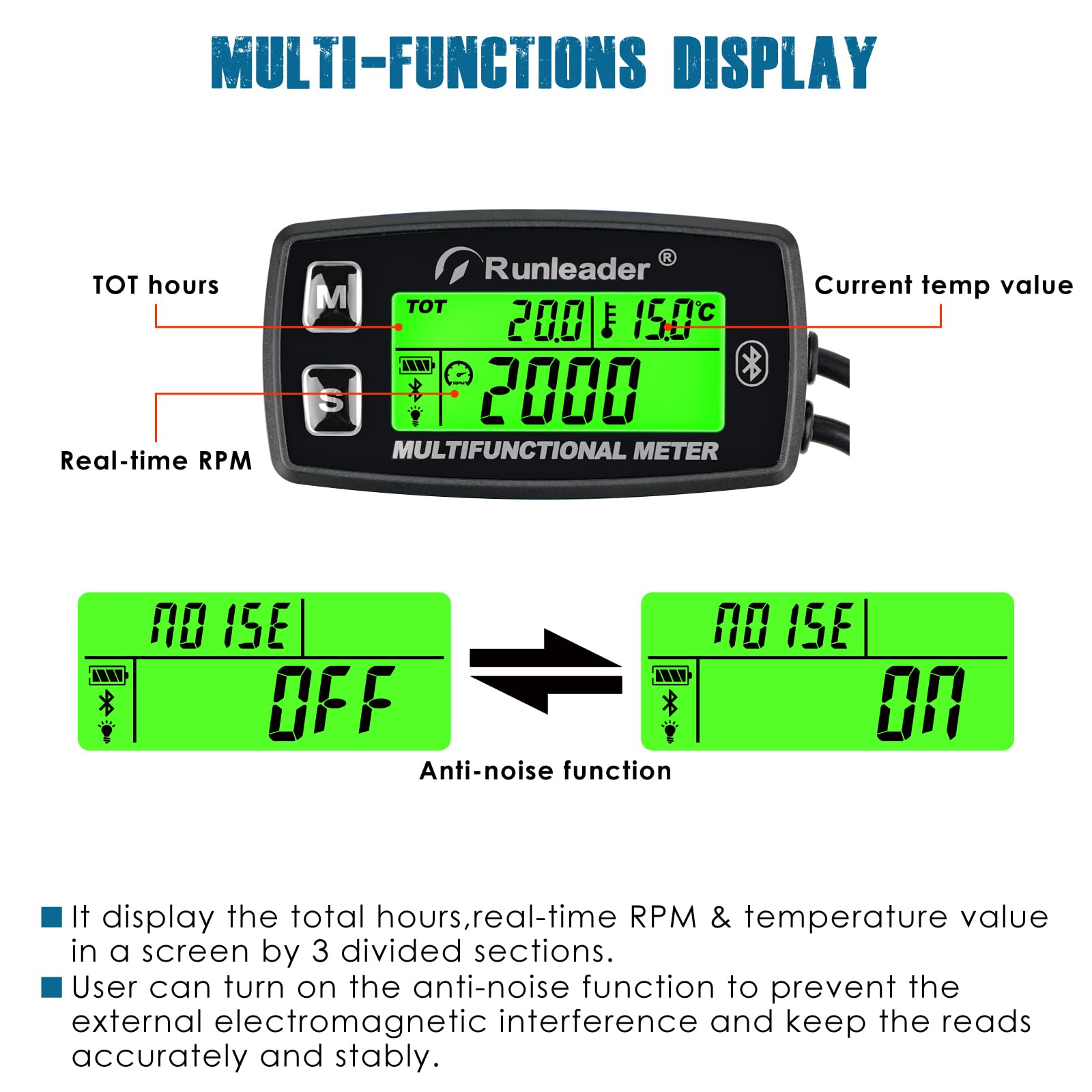 Runleader RL-HM088BT (2 hilos) Bluetooth Temp., Tacómetro y Horas