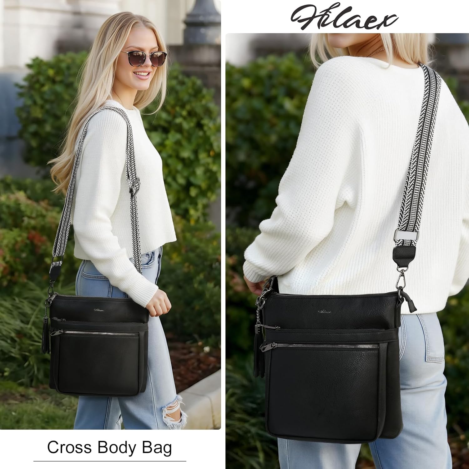 Leather Crossbody Bag for Women Anti Theft Shoulder Handbag Multi Pockets Wide Guitar Strap Tassel Trendy Travel - Image 2