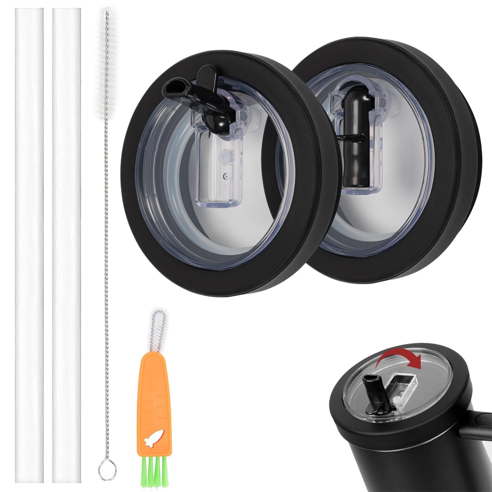Lot De 2 Couvercles Anti-fuite + 2 Pailles + 1 Brosse Pour Stanley Cup - Neuf