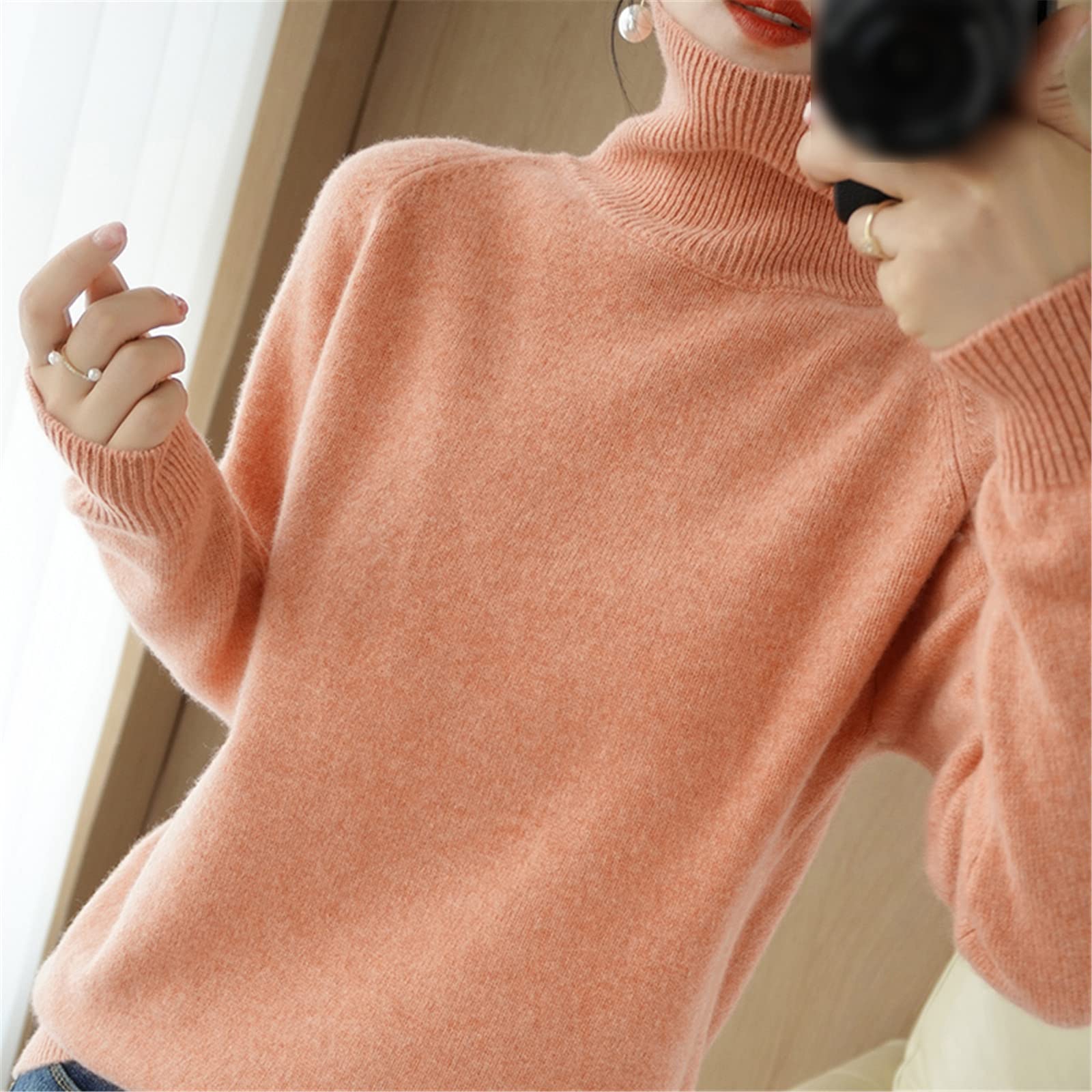Kelsiop 100% Lana Cashmere Maglione Signore Dolcevita Tinta unita Pullover Moda Plus Size Caldo Bottoming Shirt