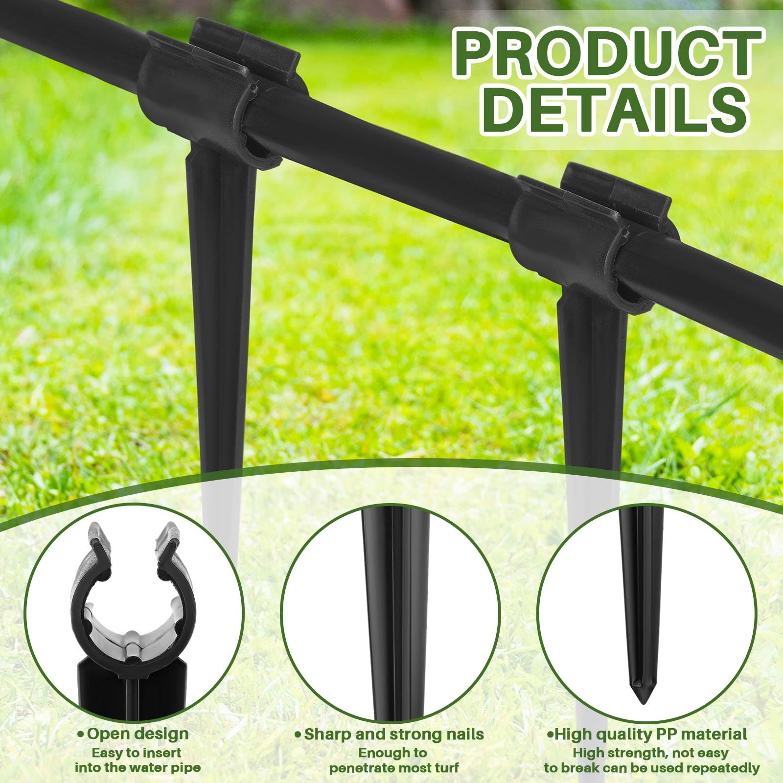 50 estacas de soporte de goteo de riego de 1/2 pulgada, manguera de tubo universal para jardinería, patio, césped, riego