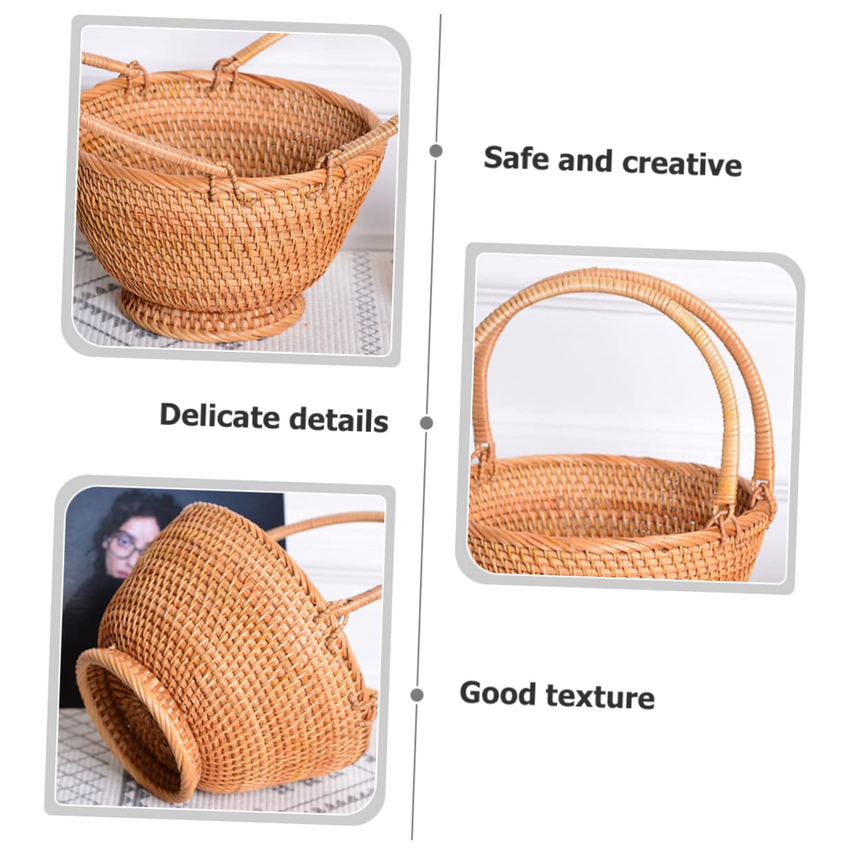 Cabilock Cesta De Rattan Tejida Para Picnic y Almacenamiento Portátil Para Frutas y Flores Para Familiar y Actividades