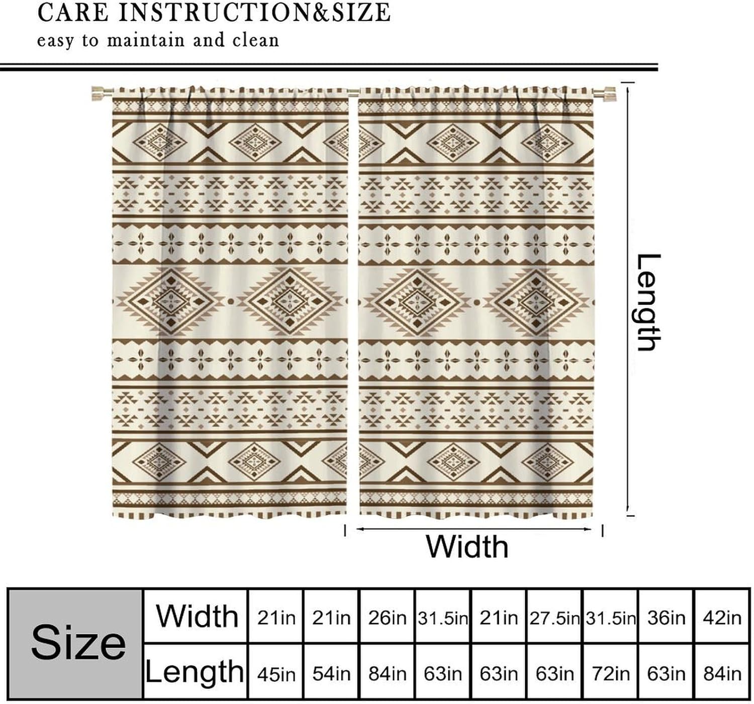 Aztec Curtains,Southwestern Ethnic Geometric Window Treatments for Living Room,Tribal Navajo Boho Pattern Print Window Drapes for Kitchen Bedroom Living Room Decor,2 Panel Set,42x45 Inch Decor - Image 2