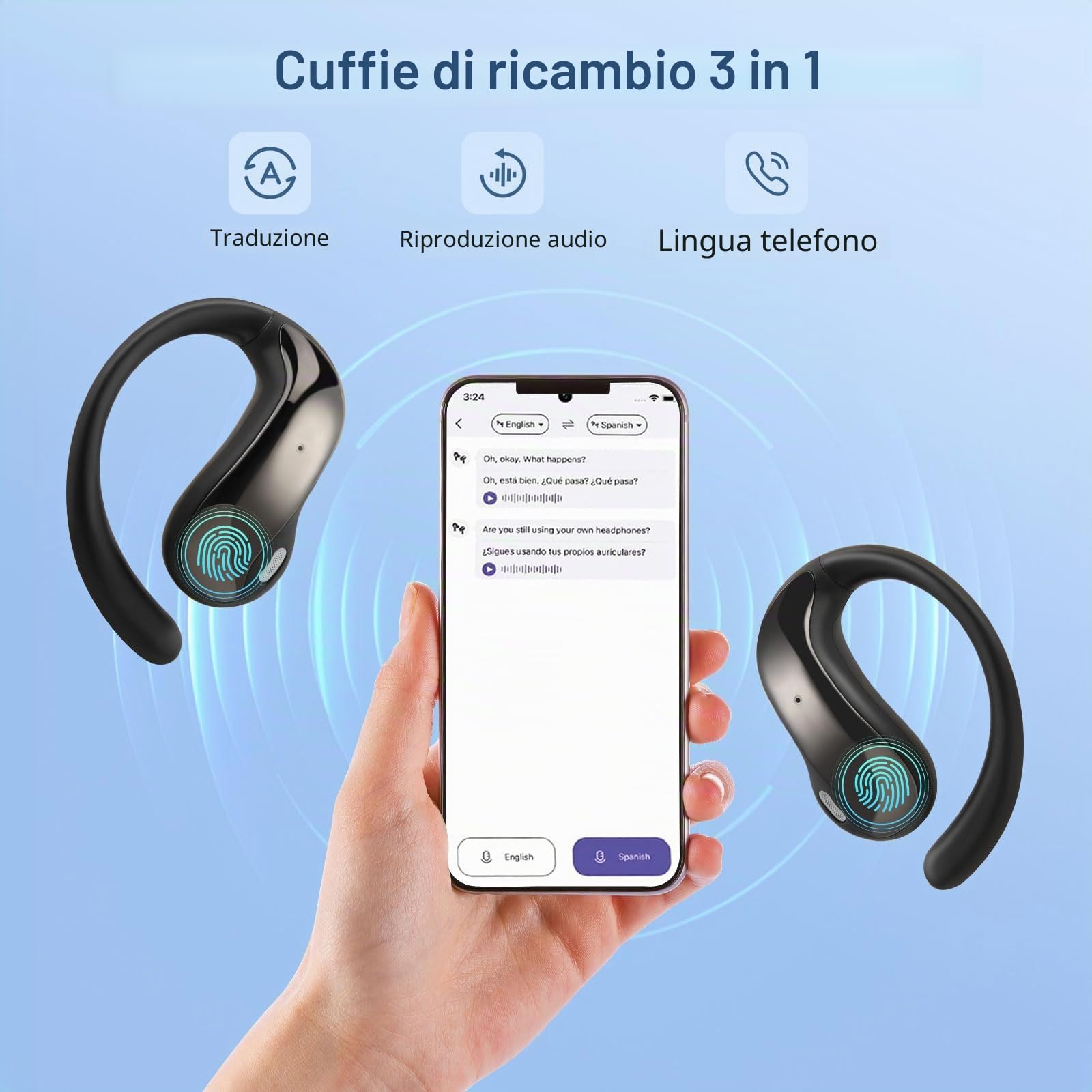 AI Cuffie Traduzione Simultanea,Schermo Lcd Touch,Bluetooth 5.4,Auricolari Traduttori Istantanei,Auricolari Traduttore Senza Fili Per Viaggi,Affari,Studio144 Lingue