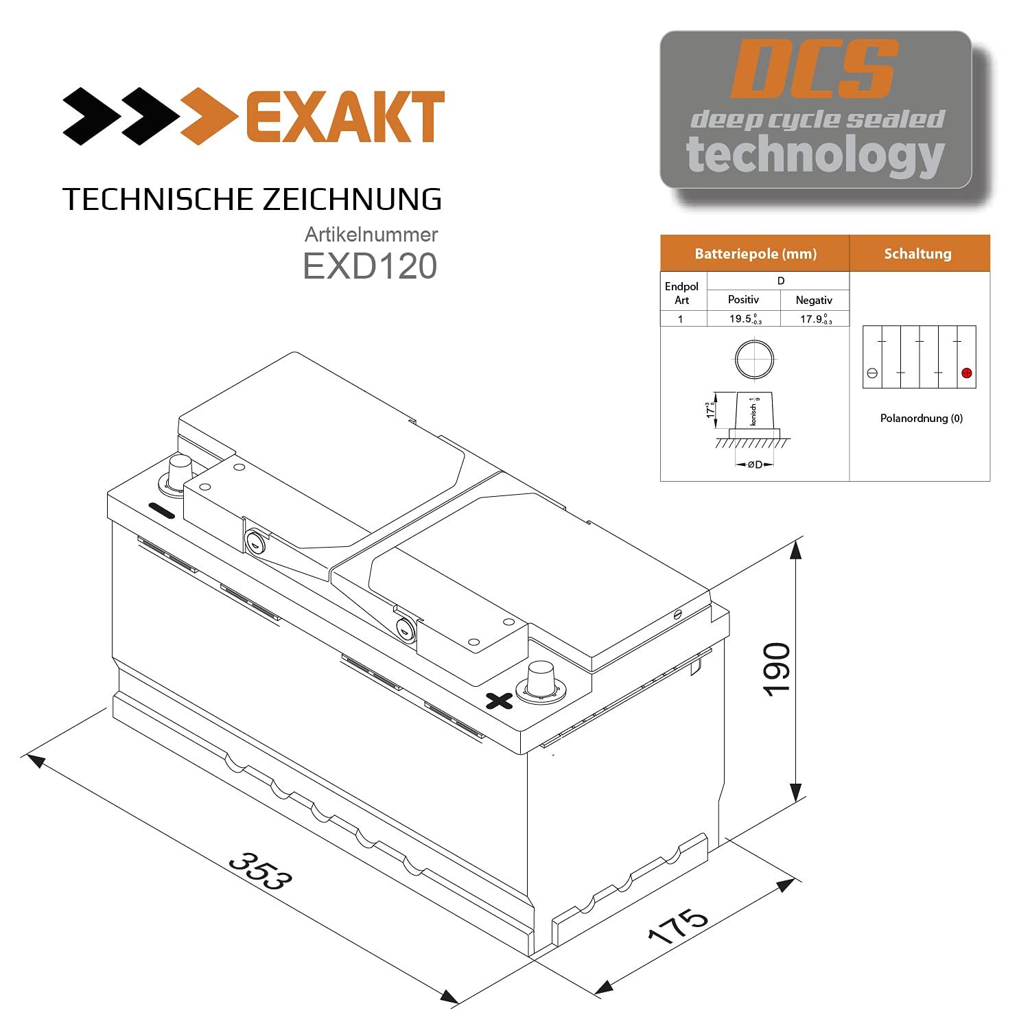 Solarbatterie 120Ah 12V EXAKT DCS Wohnmobil Versorgung Boot Solar Batterie (120AH 12V)