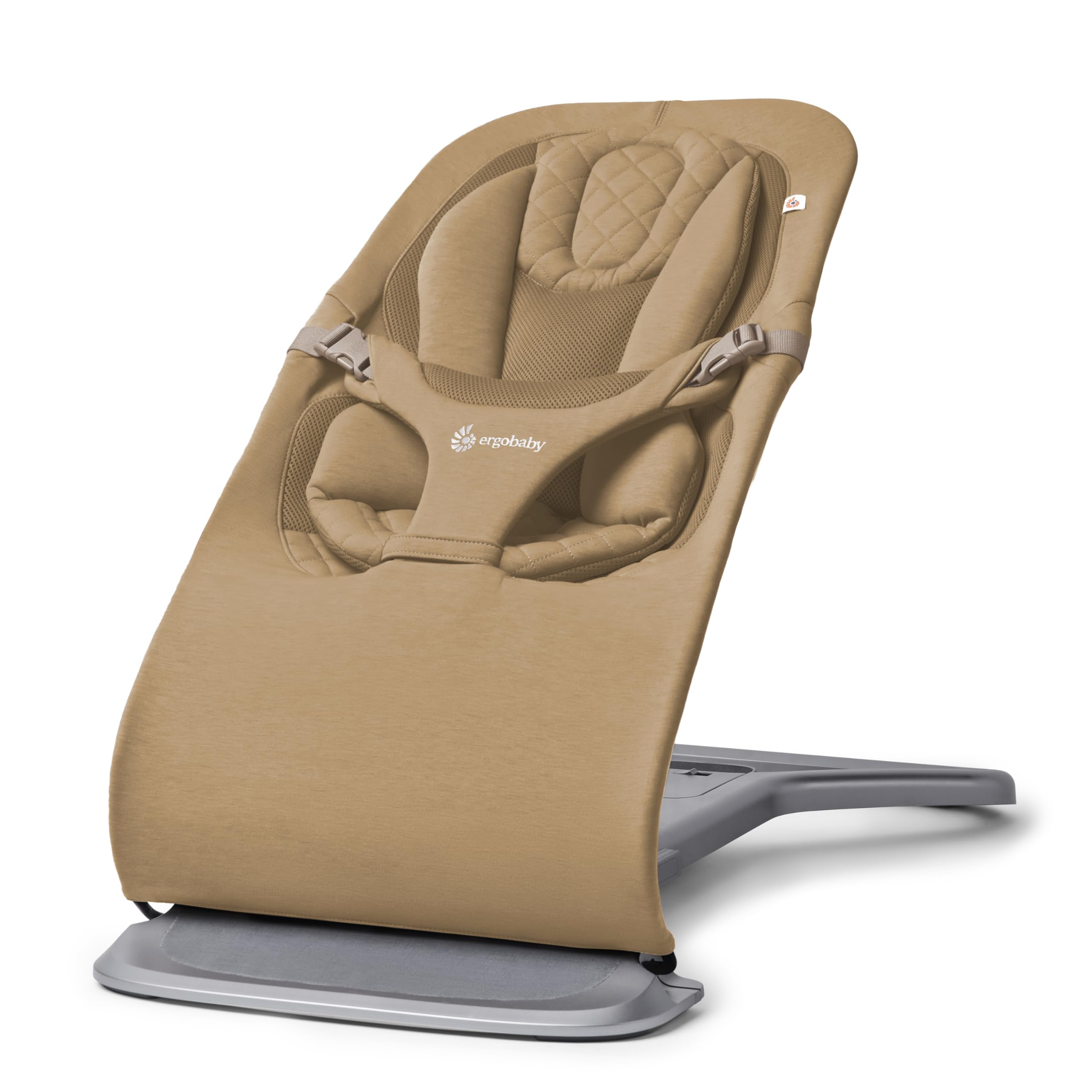 Ergobaby 3-in-1 Evolve Bouncer, Ergonomische Babywippe für Neugeborene ab Geburt bis zum Kleinkind, Babyschaukel mit Neugeboreneneinsatz (2,5 kg - 13,2 kg), Camel