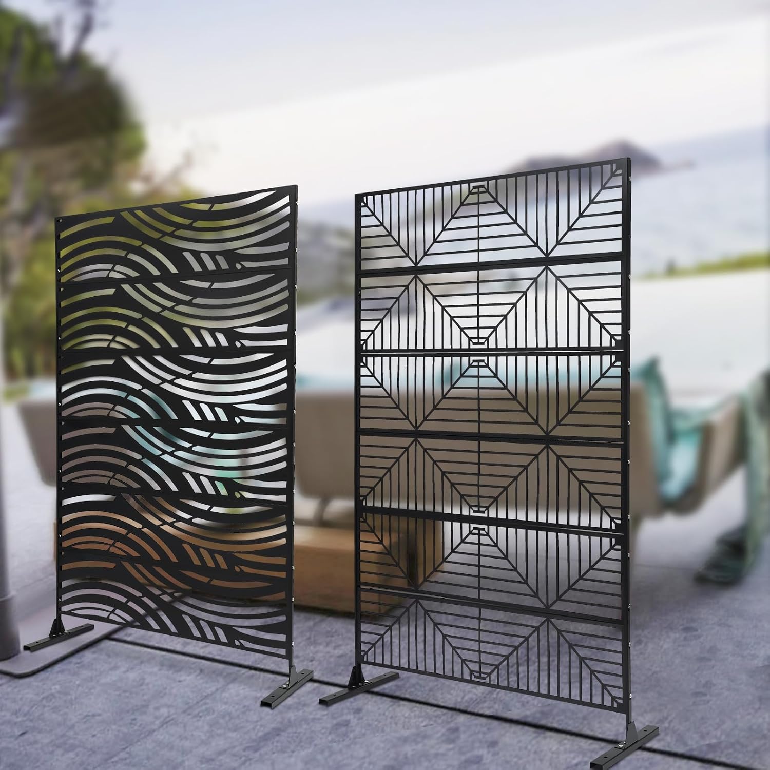 Outdoor Privacy Screens Panels with Freestanding Decorative Room Divider for Balconies, Courtyards, Gardens, Decks, Swimming Pools,Backyards (6Pcs Striped)