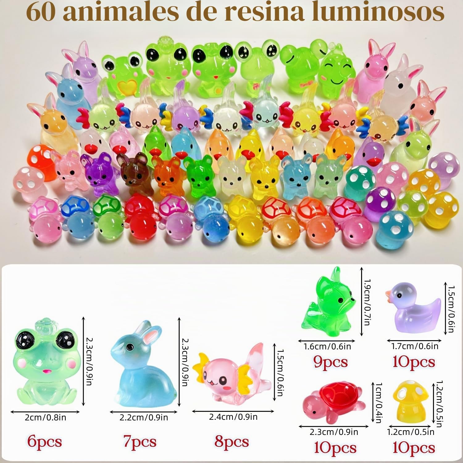 60 mini animales luminosos de resina, 7 estilos pequeños en miniatura que brillan en la oscuridad, patos conejos, perros pequeños para acuario, jardín de hadas, micropaisaje, casa de muñecas