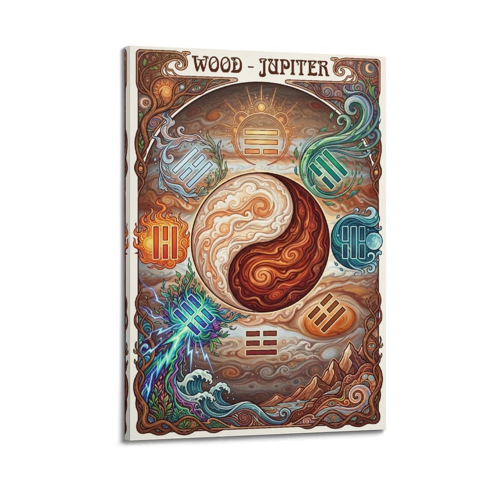 OKNGB Vintage Bagua Yin Yang Poster Jupiter Planet Tai Chi Zen Meditation Decorative Painting Canvas Art Picture 20x30inch(50x75cm)