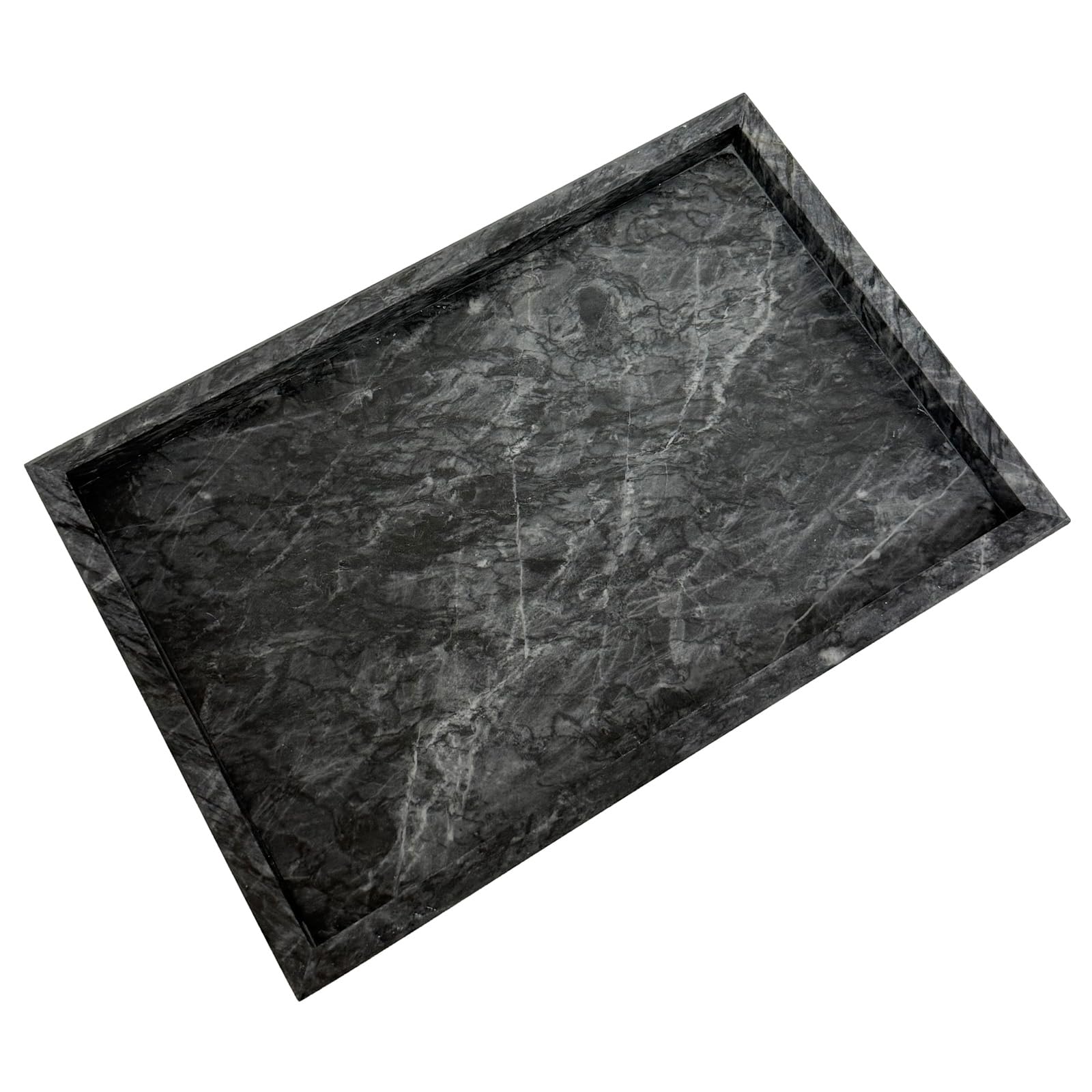 Black Marble Tray,100% Natural Marble Tray for Kitchen Counter,Bathroom,Vanity,Coffee Table,Non-Resin/Non-Ceramic (Black and Grey,Large 12"x8"x1.2")