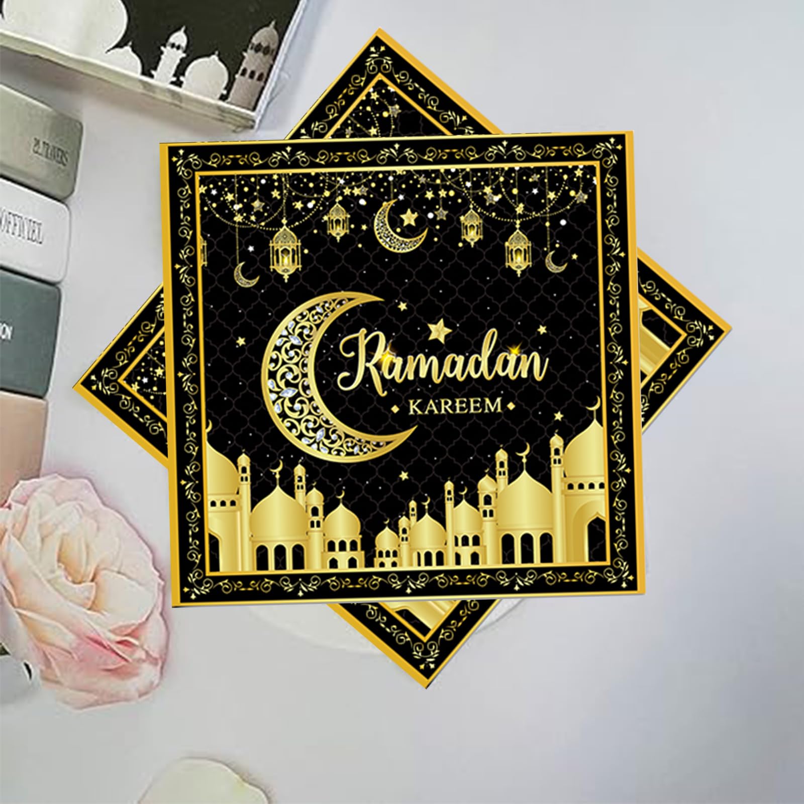 Tafel dekken ramadan mubarak feestartikelen wit/goud 16x bordjes/16x drink bekers/20x servetten kerstversiering