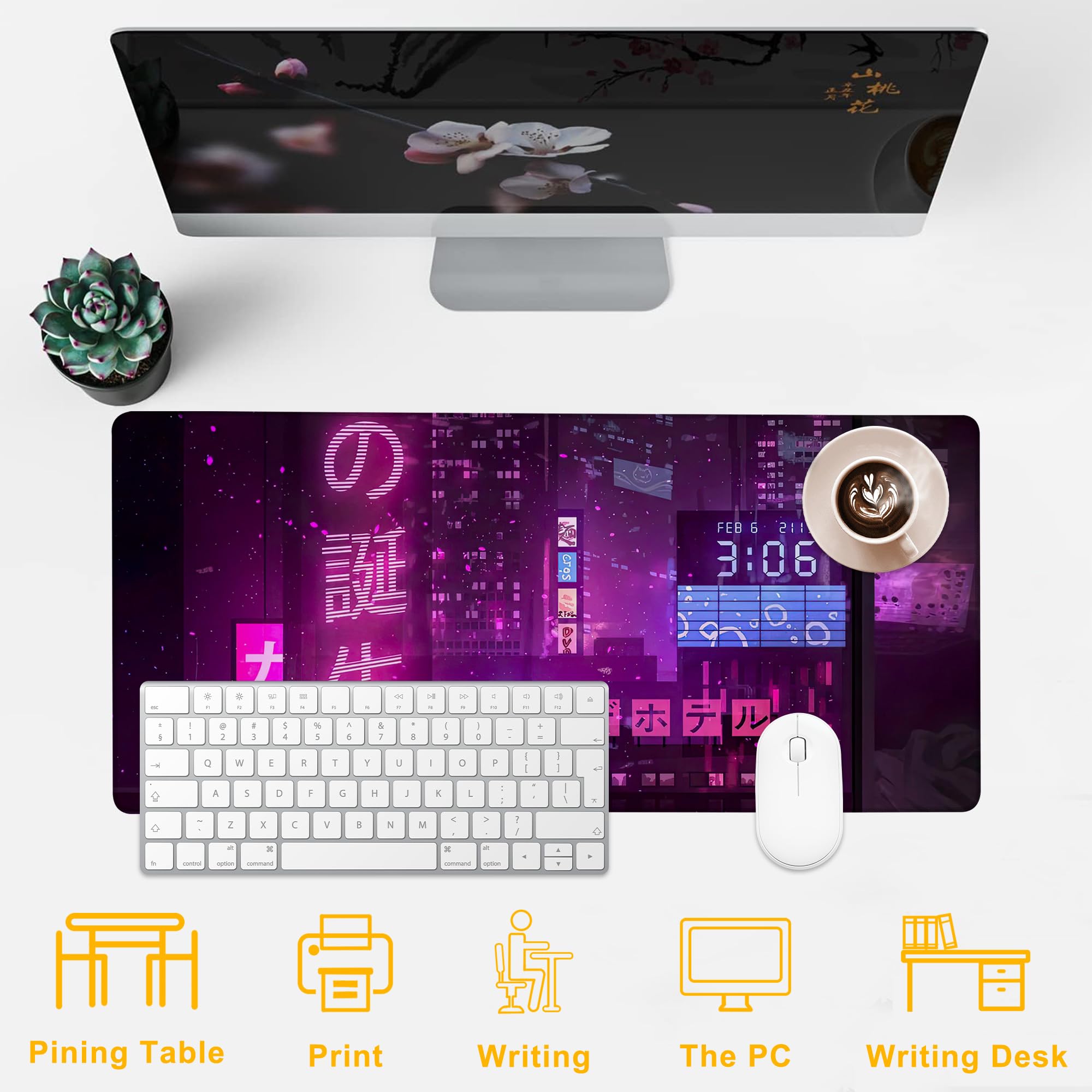 Tappetino per mouse da gioco grande, motivo anime street, XXL, tappetino da scrivania per tastiera e mouse, base in gomma antiscivolo, con bordi cuciti, per giochi di lavoro, 90 x 40 cm