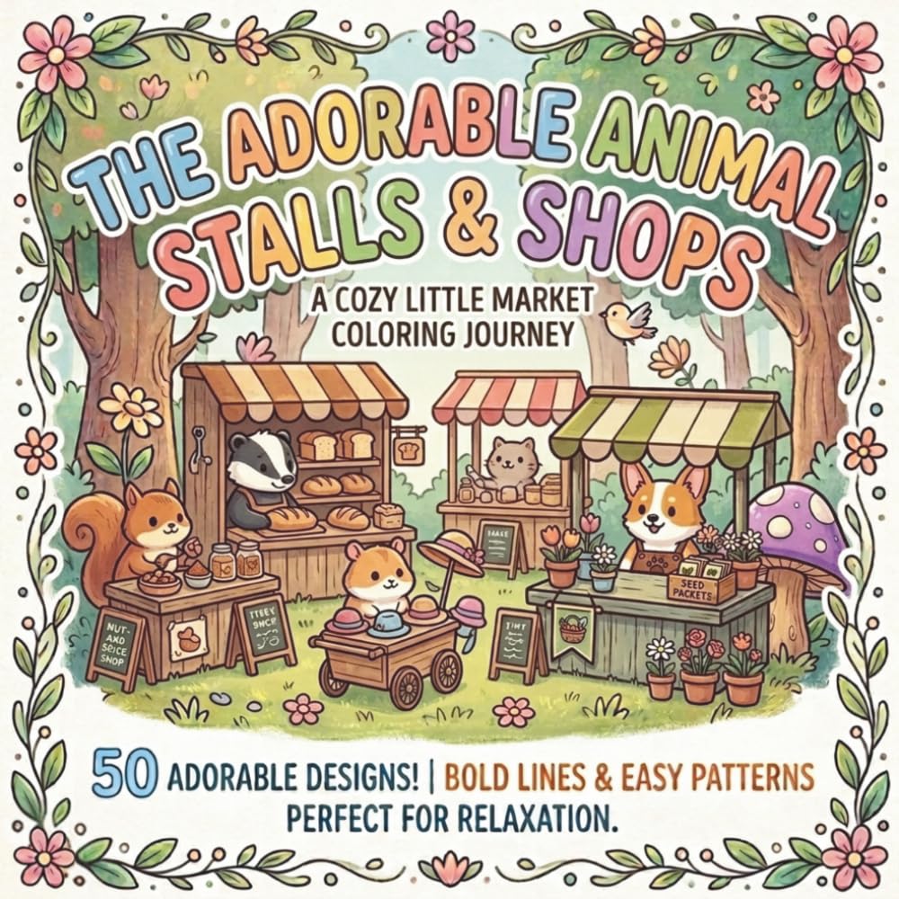 The Adorable Animal Stalls & Shops: A Cozy Little Market Coloring Journey