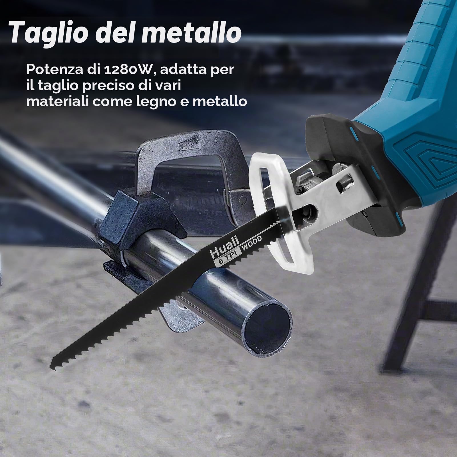 Sega a Gattuccio, Seghetto Elettrico a velocità Variabile da 0-4000 U/min, Sega Elettrica per Legno a Batteria da 21V, Seghetto Alternativo per Metalli, PVC con 2 Batterie e 8 Lame