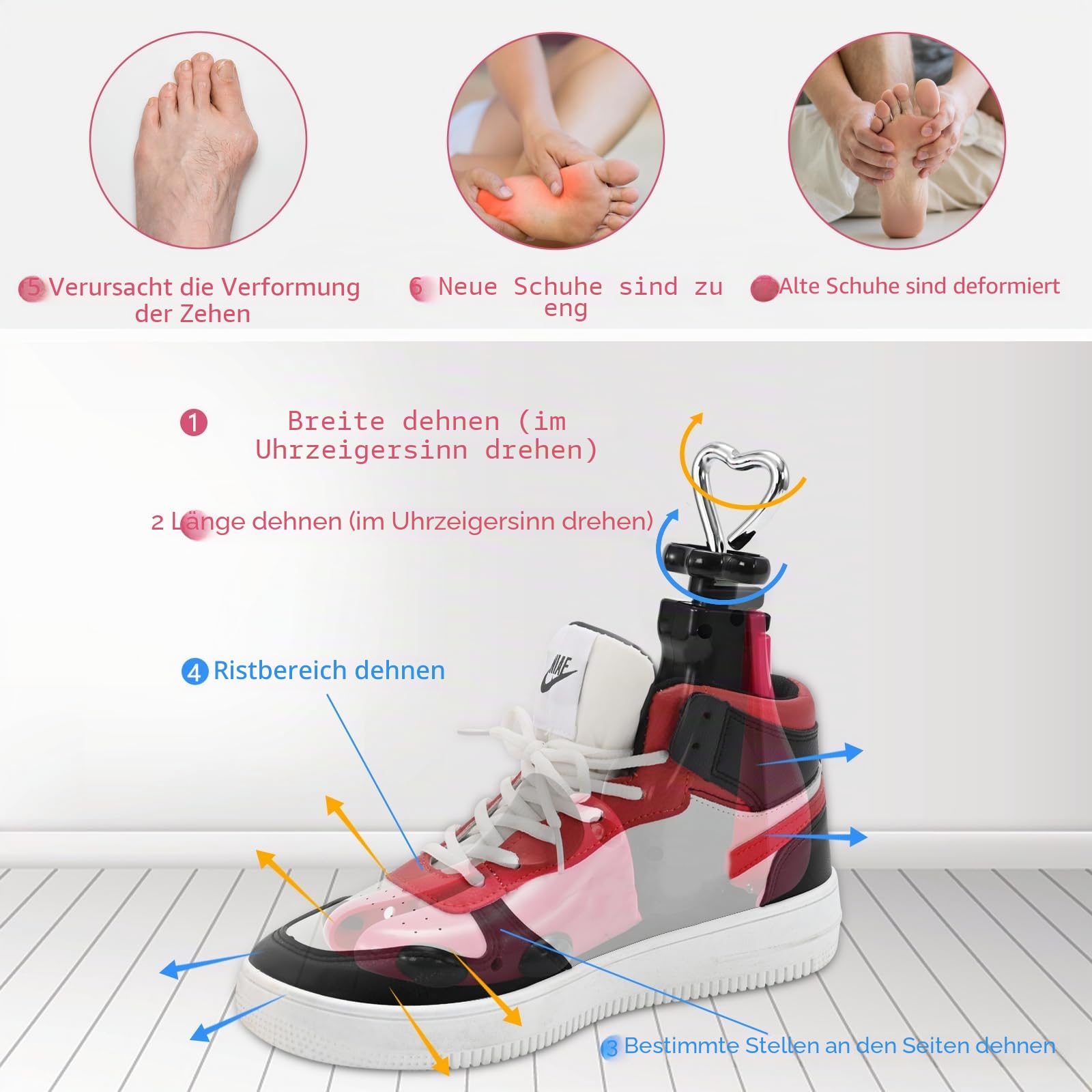 JJDPARTS Schuhspanner für Damen, Herren, Stiefelspanner für Damen, verstellbar, Unisex, breite Füße, Rot