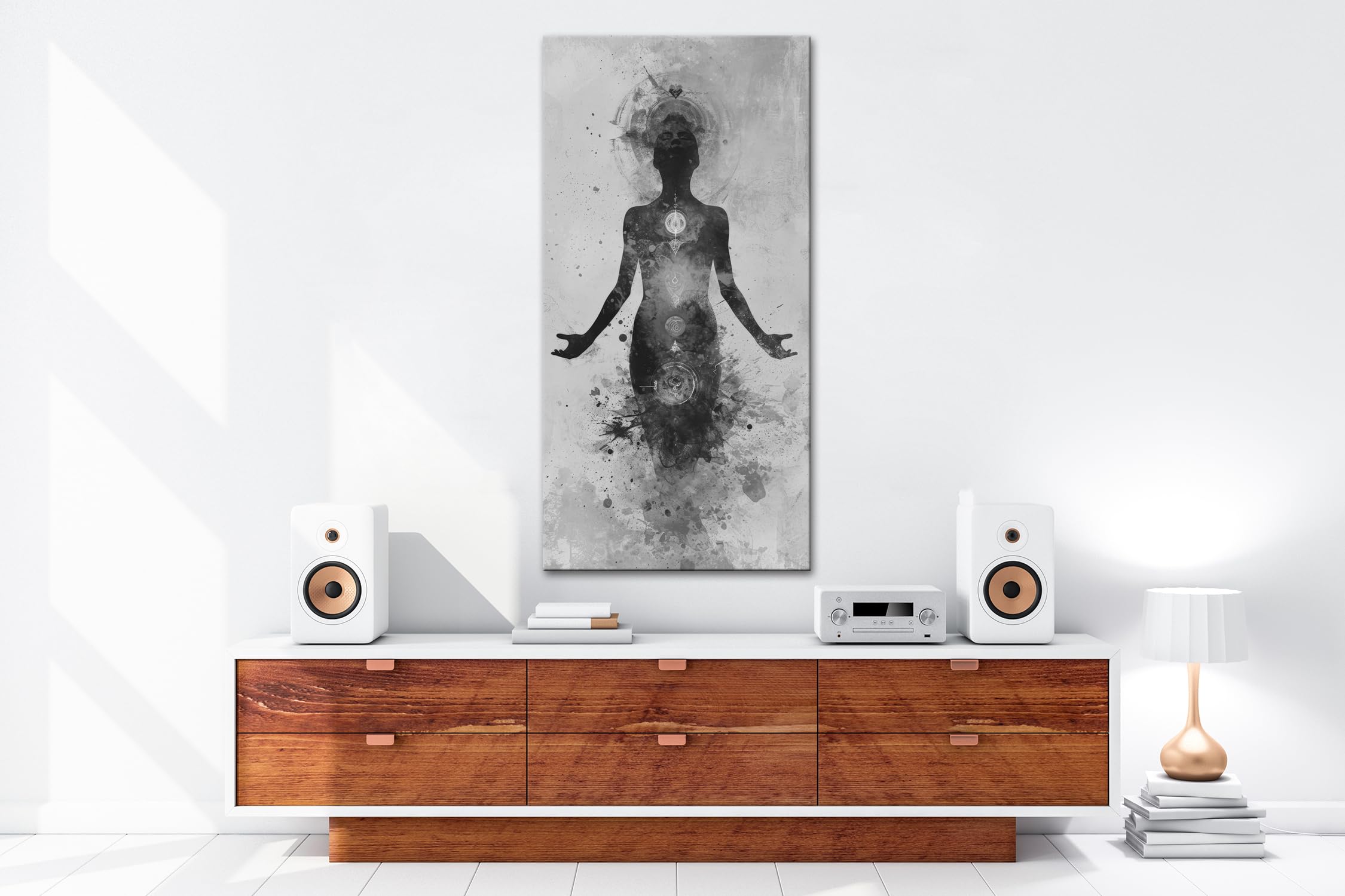 Leinwandbild Energie im Fluss – das Licht entfaltet sich im Inneren. Panorama 120x60cm Effekt: Schwarz&Weiß XXL Kunstdruck Bild auf Keilrahmen/Wandbild/Wohnzimmer Dekoration