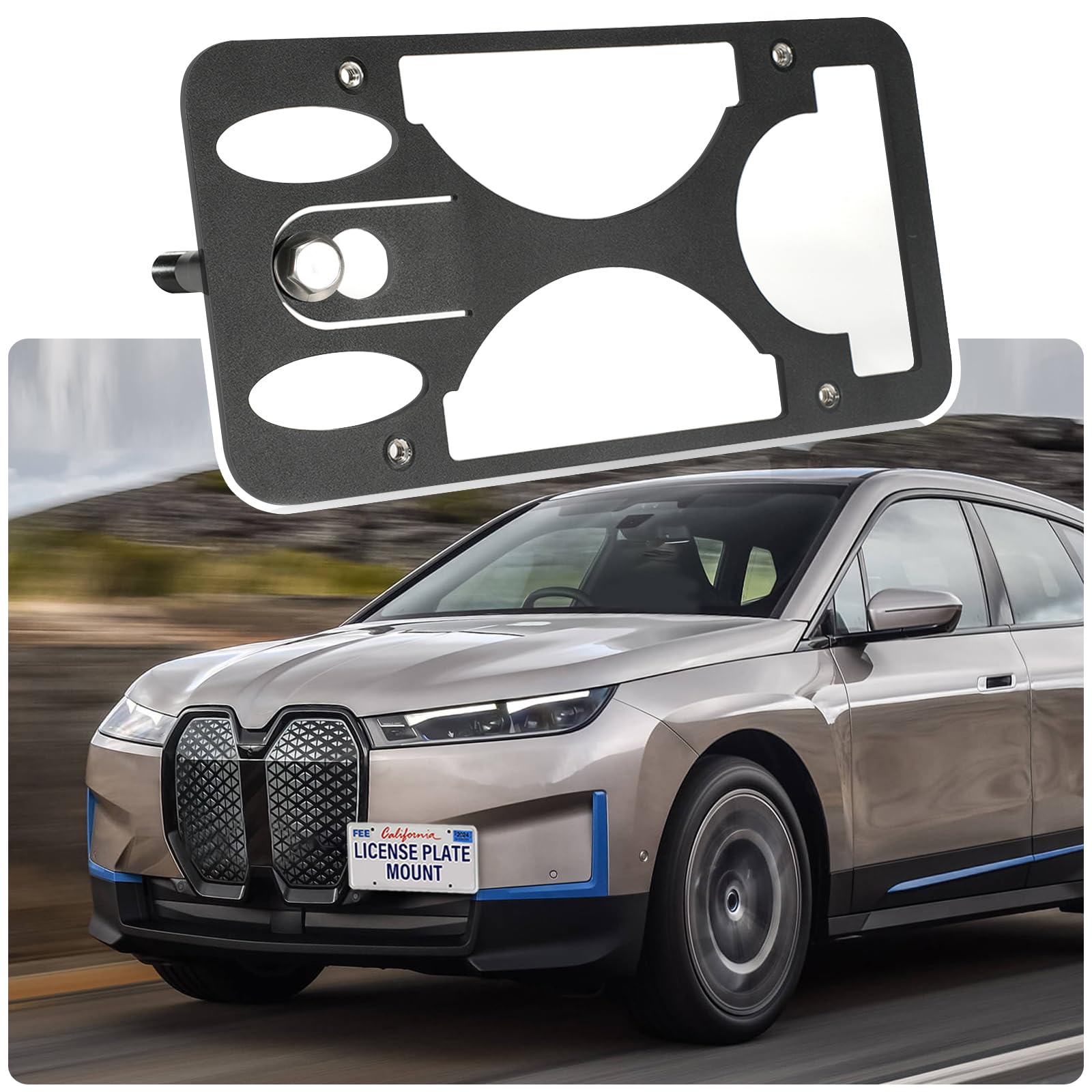 No Drill License Plate Holder Compatible with BMW iX [F48] 2022-2025 Front Tow Hook License Plate Mount Bumper Bracket Holder Car Tag Frame Adapter
